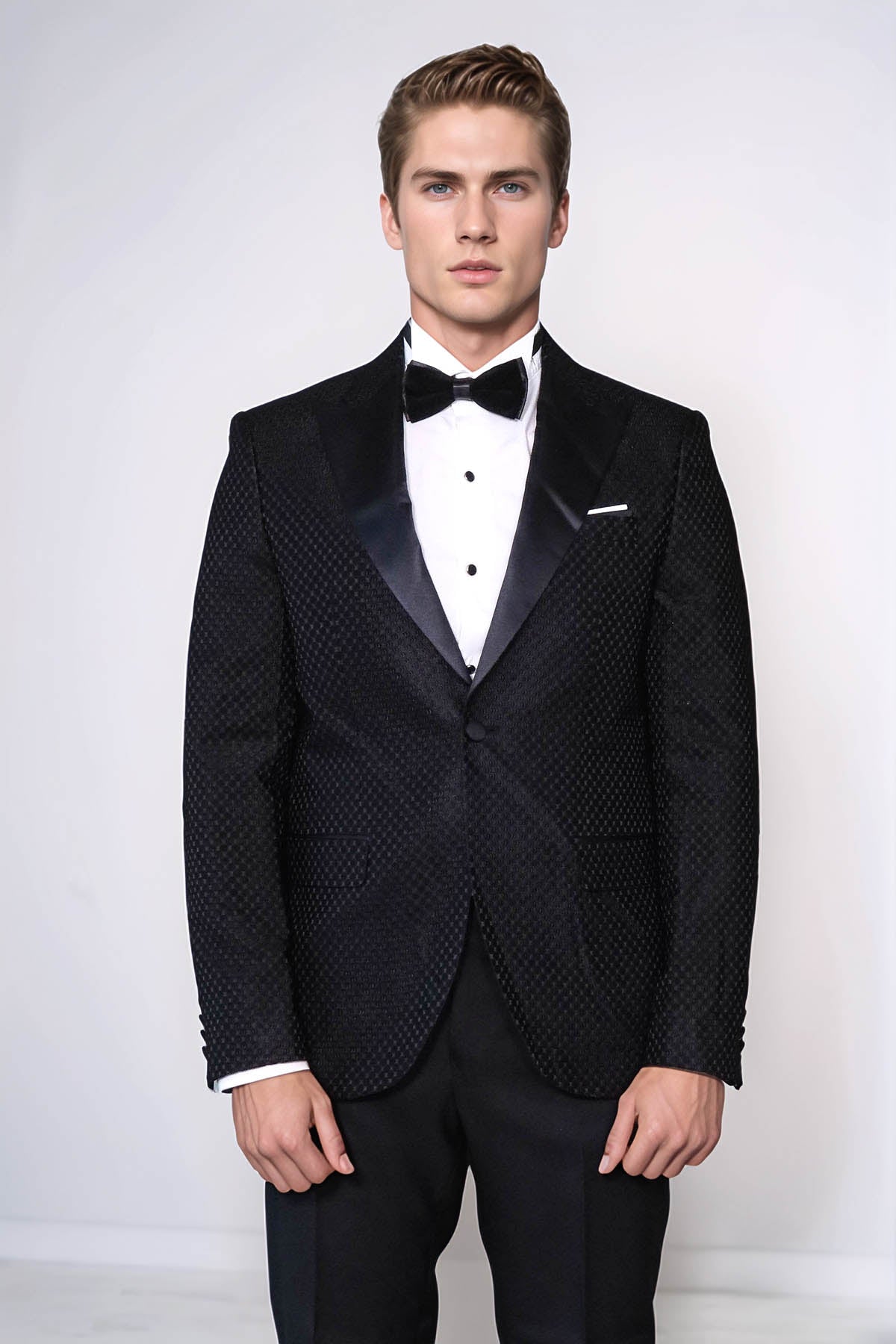 KOALA SYDNEY Satin Shawl Lapel Textured Men's Royal Black Tuxedo Jacket
