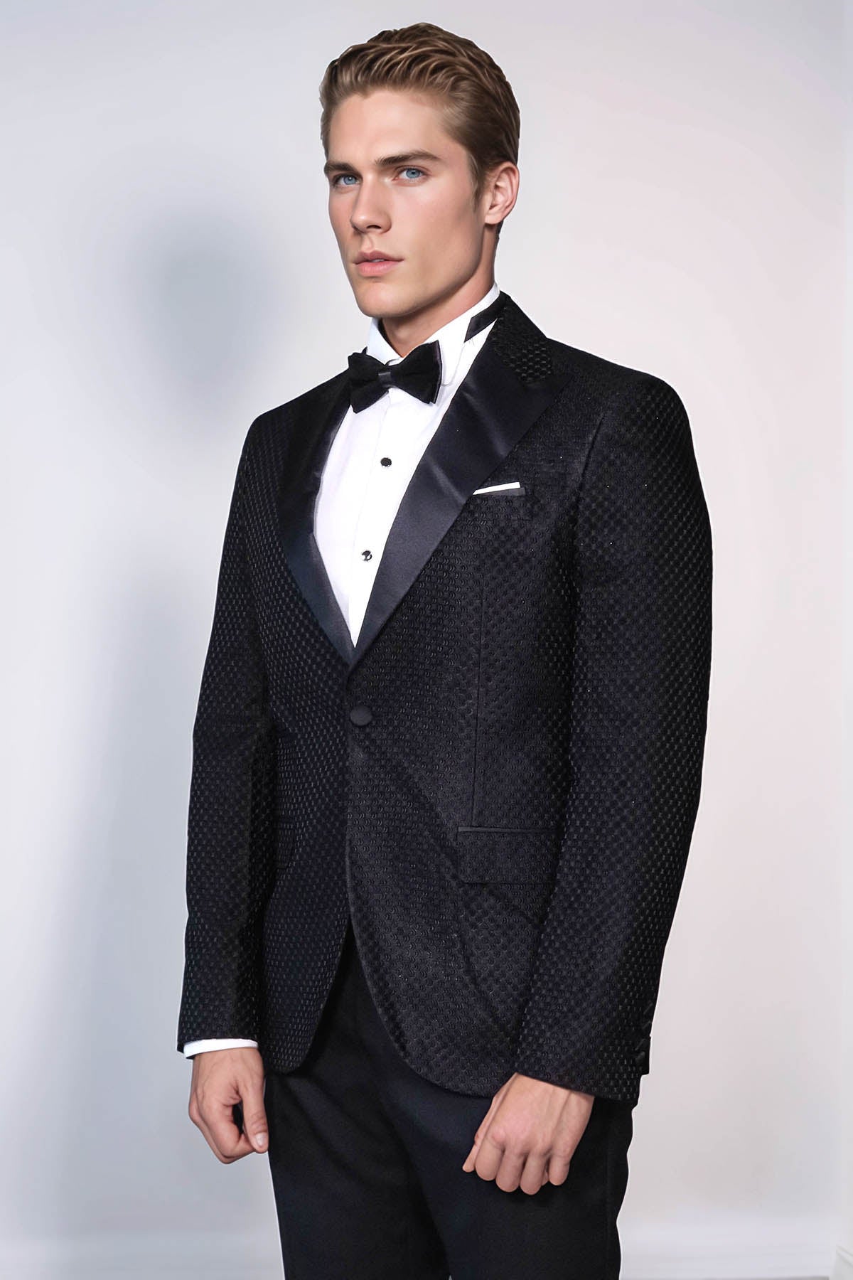 KOALA SYDNEY Satin Shawl Lapel Textured Men's Royal Black Tuxedo Jacket