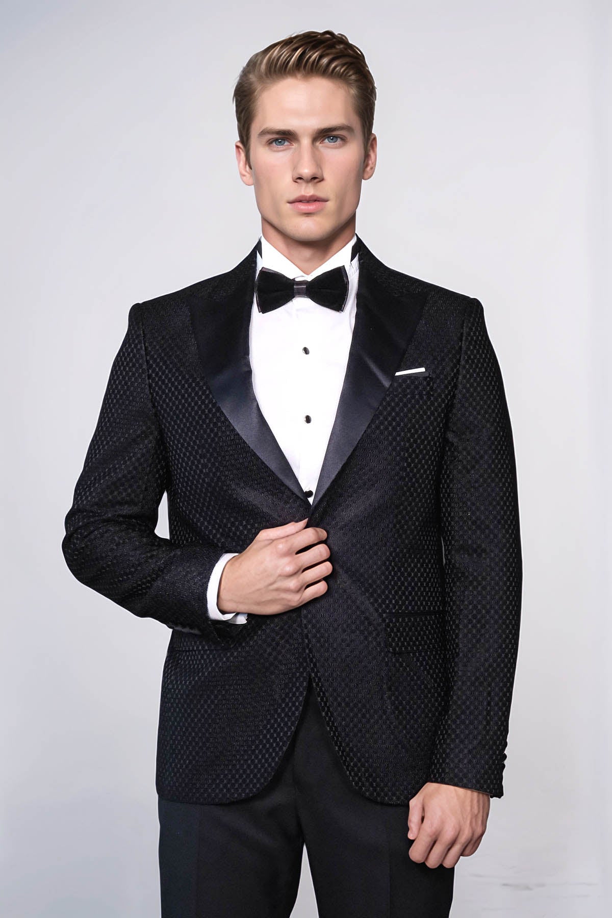KOALA SYDNEY Satin Shawl Lapel Textured Men's Royal Black Tuxedo Jacket