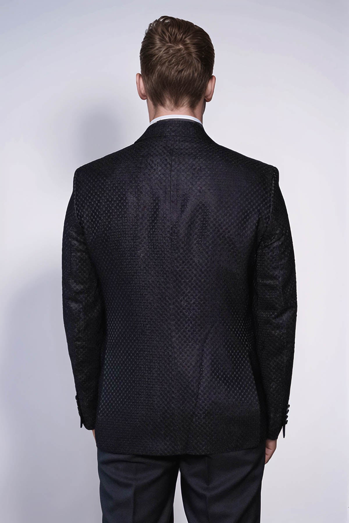 KOALA SYDNEY Satin Shawl Lapel Textured Men's Royal Black Tuxedo Jacket