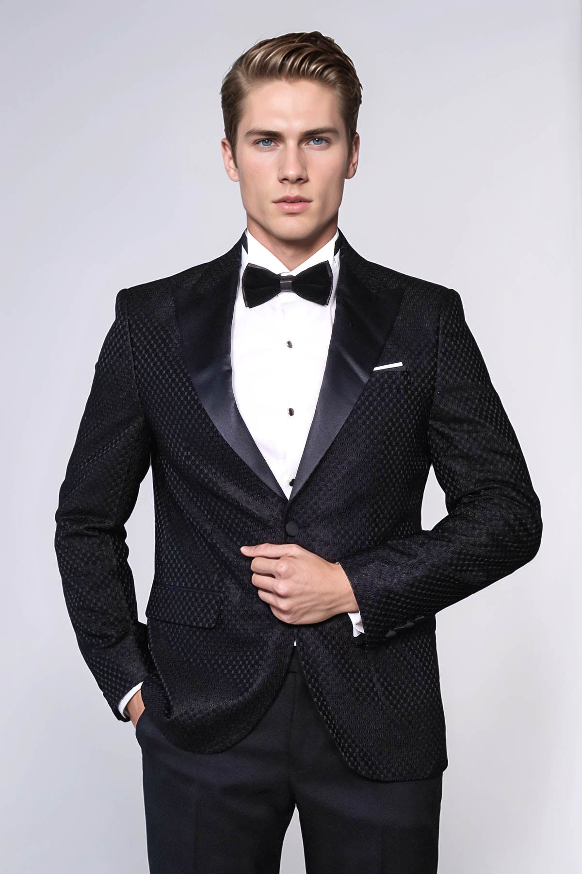 KOALA SYDNEY Satin Shawl Lapel Textured Men's Royal Black Tuxedo Jacket