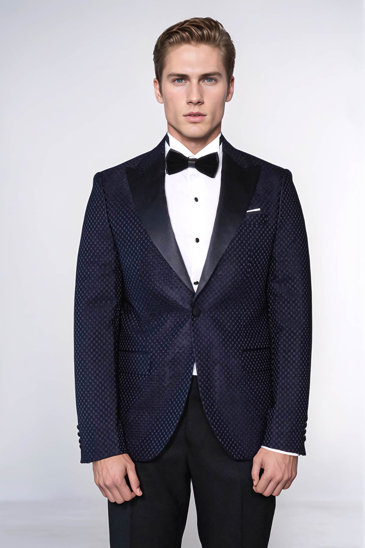 KOALA SYDNEY Satin Shawl Lapel Textured Men's Navy Blue Tuxedo Jacket