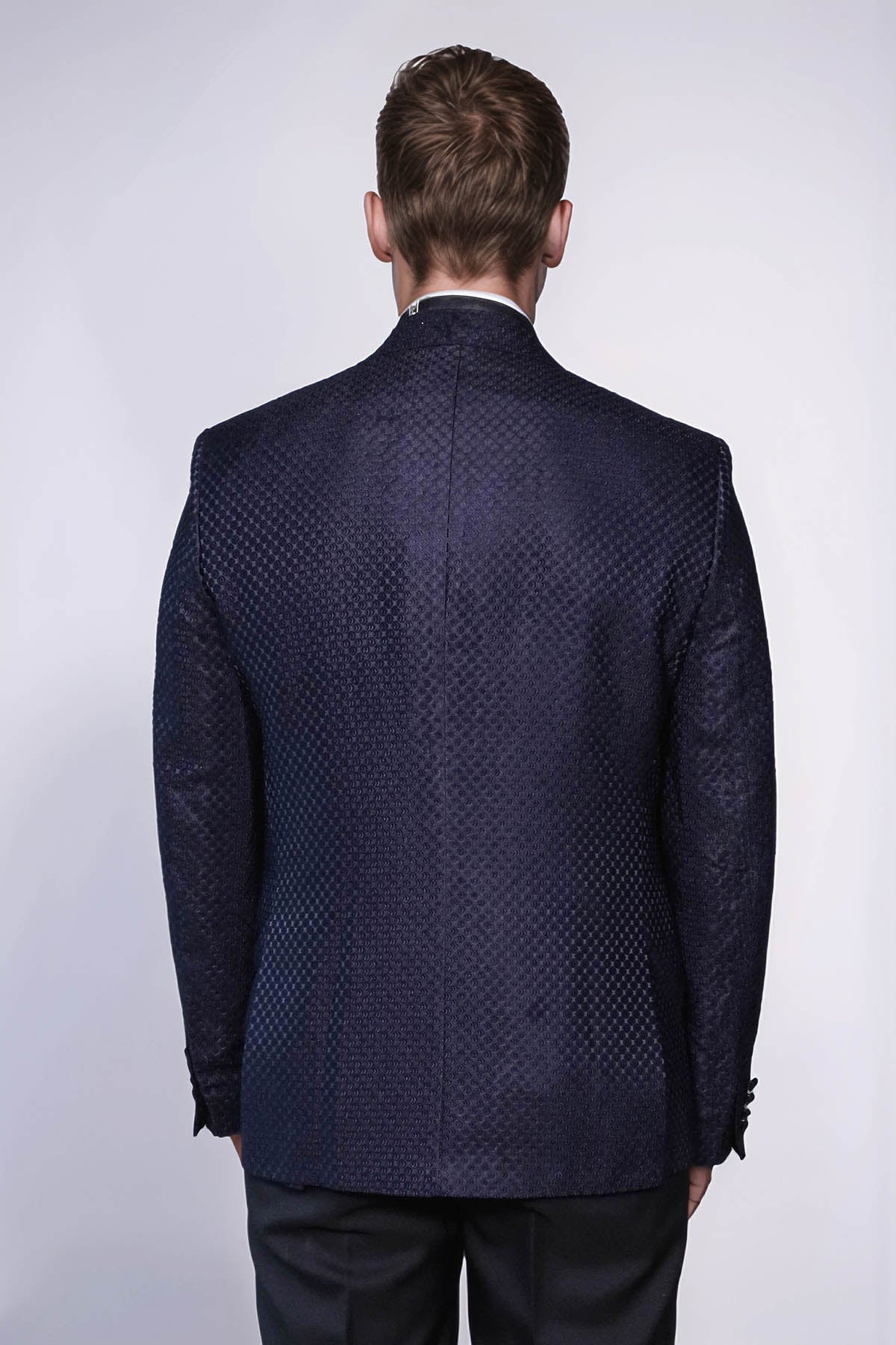 KOALA SYDNEY Satin Shawl Lapel Textured Men's Navy Blue Tuxedo Jacket