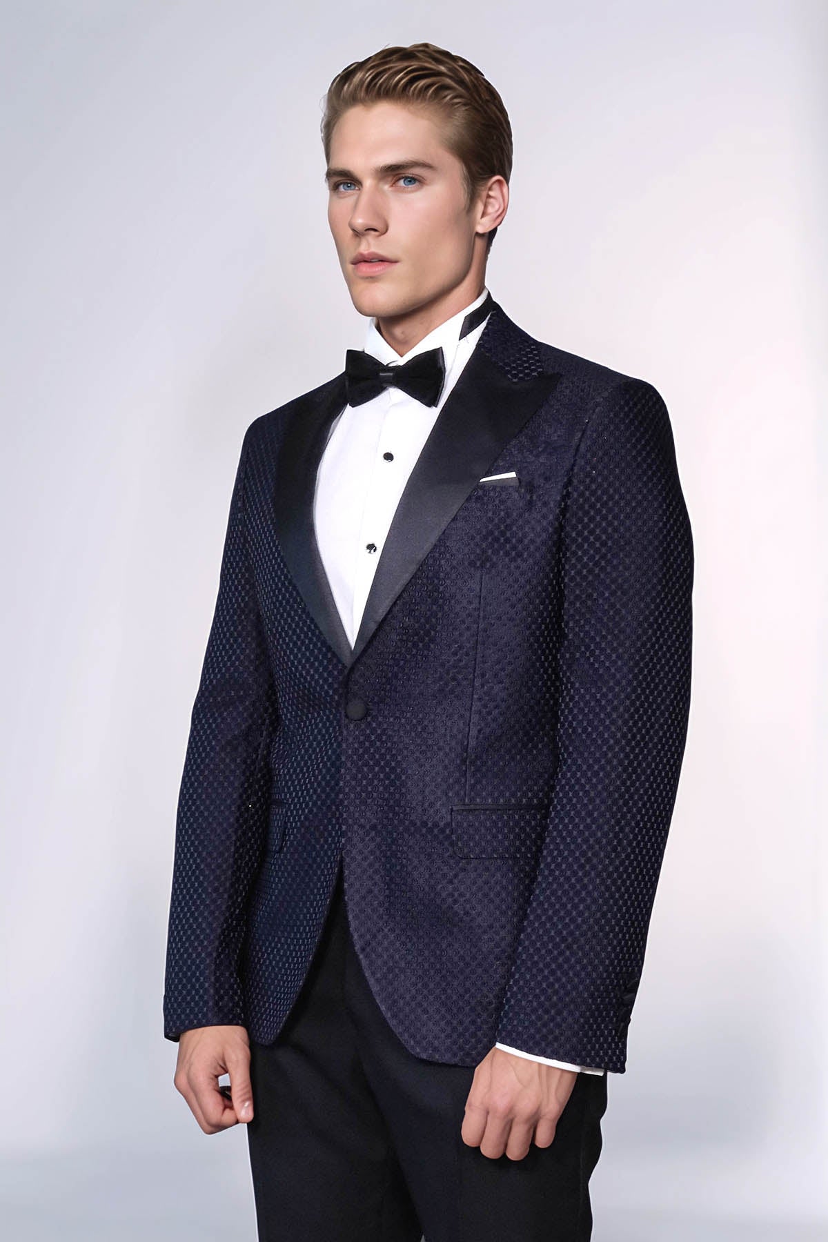 KOALA SYDNEY Satin Shawl Lapel Textured Men's Navy Blue Tuxedo Jacket