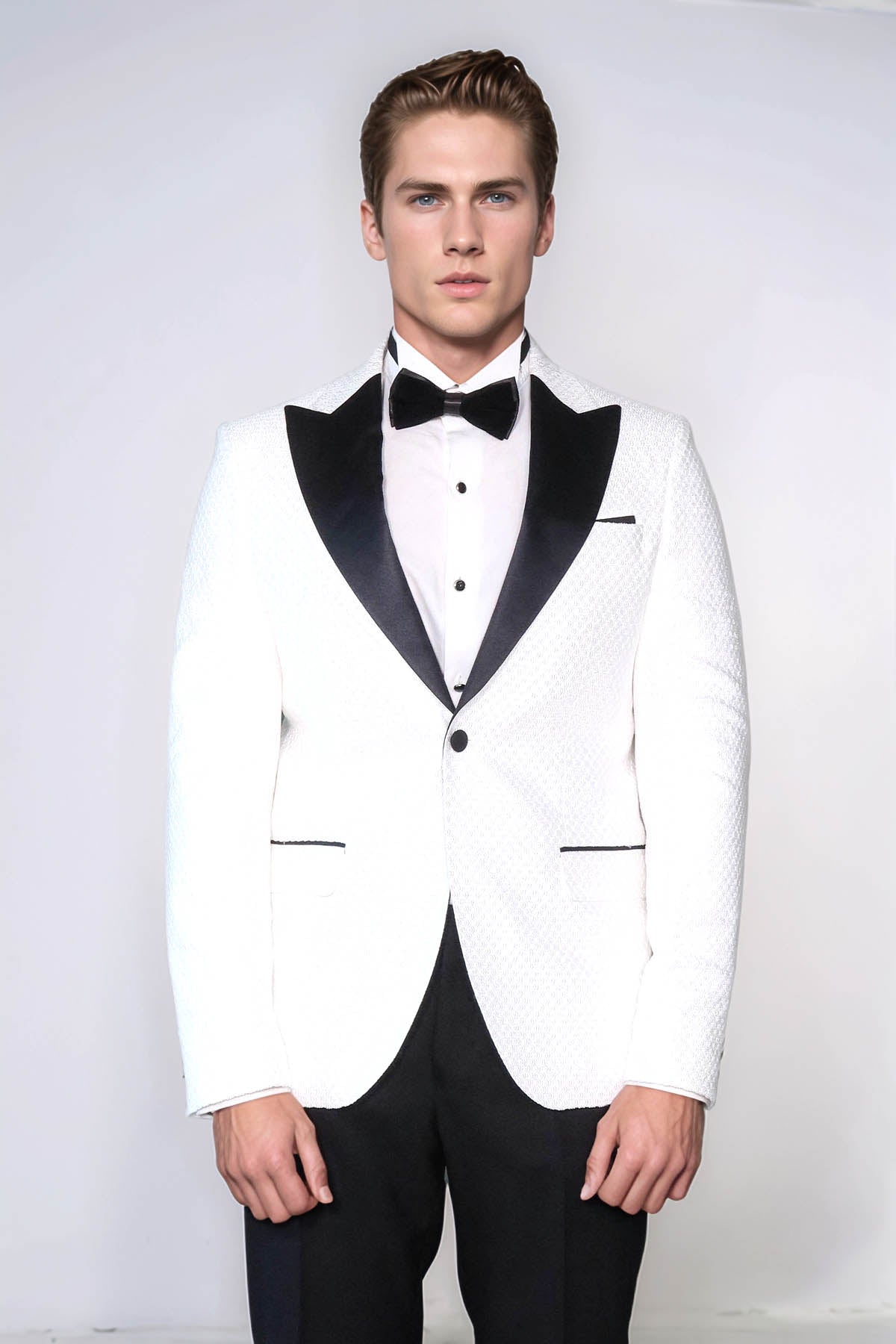 KOALA SYDNEY Satin Shawl Lapel Textured Men's White Tuxedo Jacket