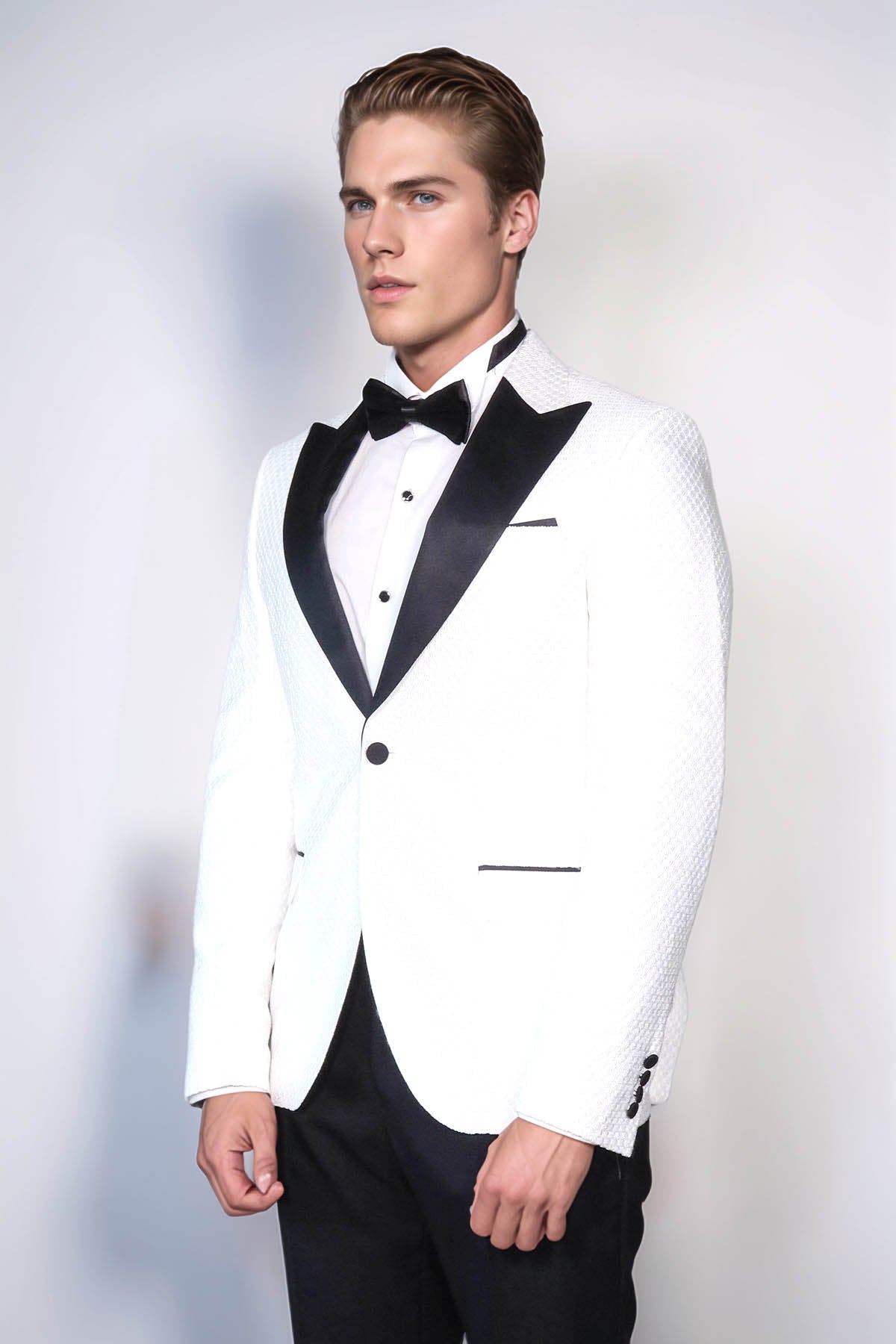 KOALA SYDNEY Satin Shawl Lapel Textured Men's White Tuxedo Jacket