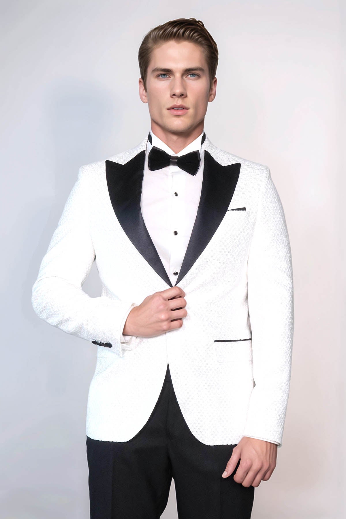 KOALA SYDNEY Satin Shawl Lapel Textured Men's White Tuxedo Jacket