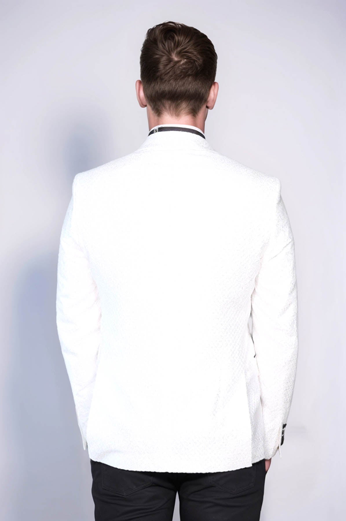 KOALA SYDNEY Satin Shawl Lapel Textured Men's White Tuxedo Jacket
