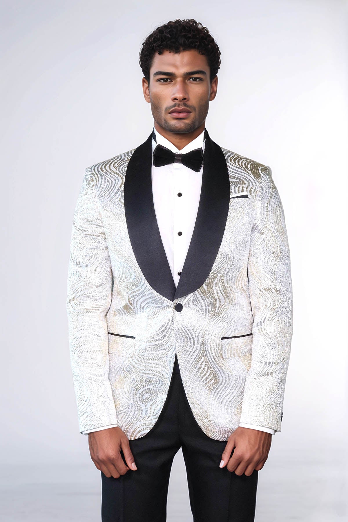 KOALA SYDNEY Gold Patterned Over White Men Tuxedo Blazer