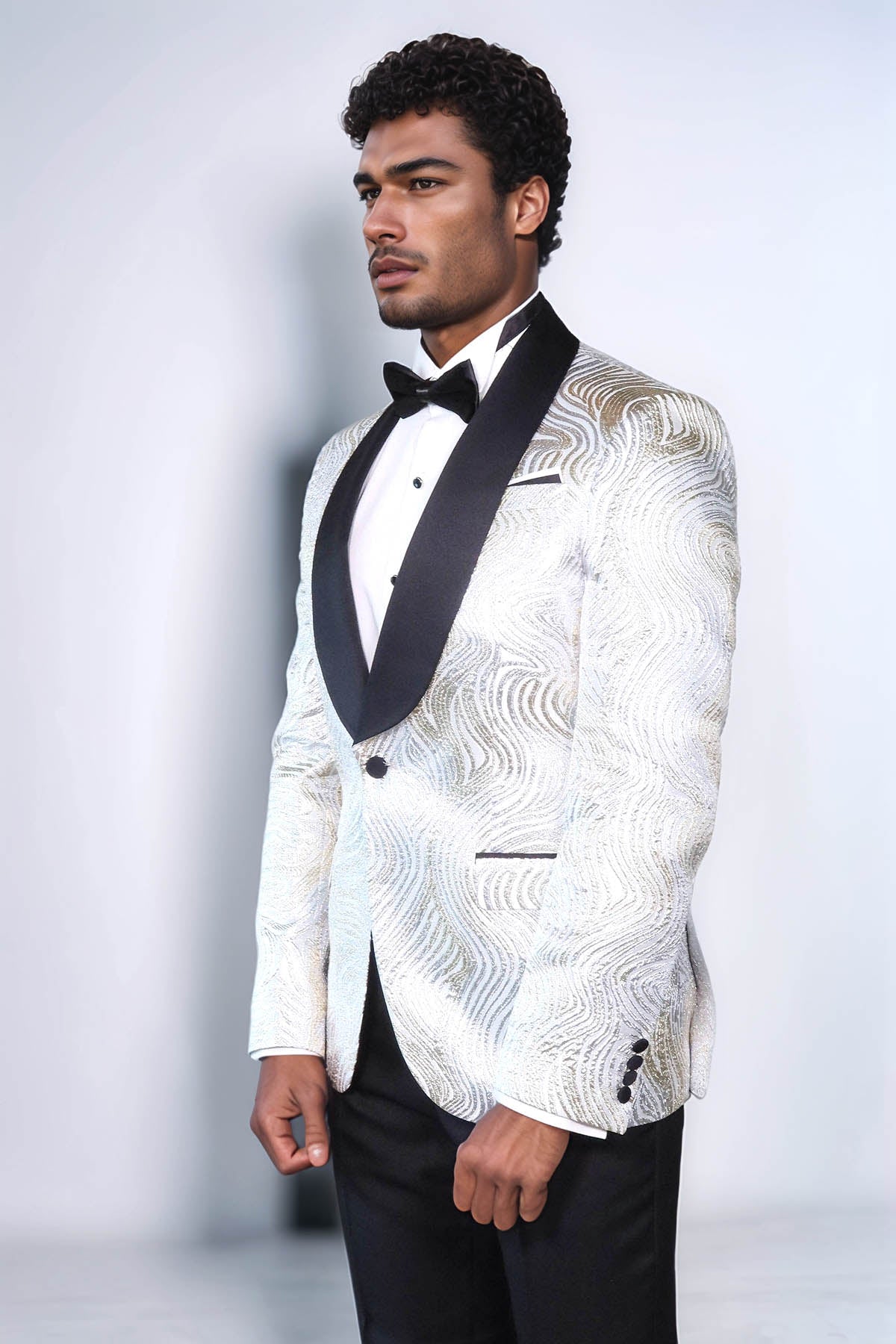 KOALA SYDNEY Gold Patterned Over White Men Tuxedo Blazer