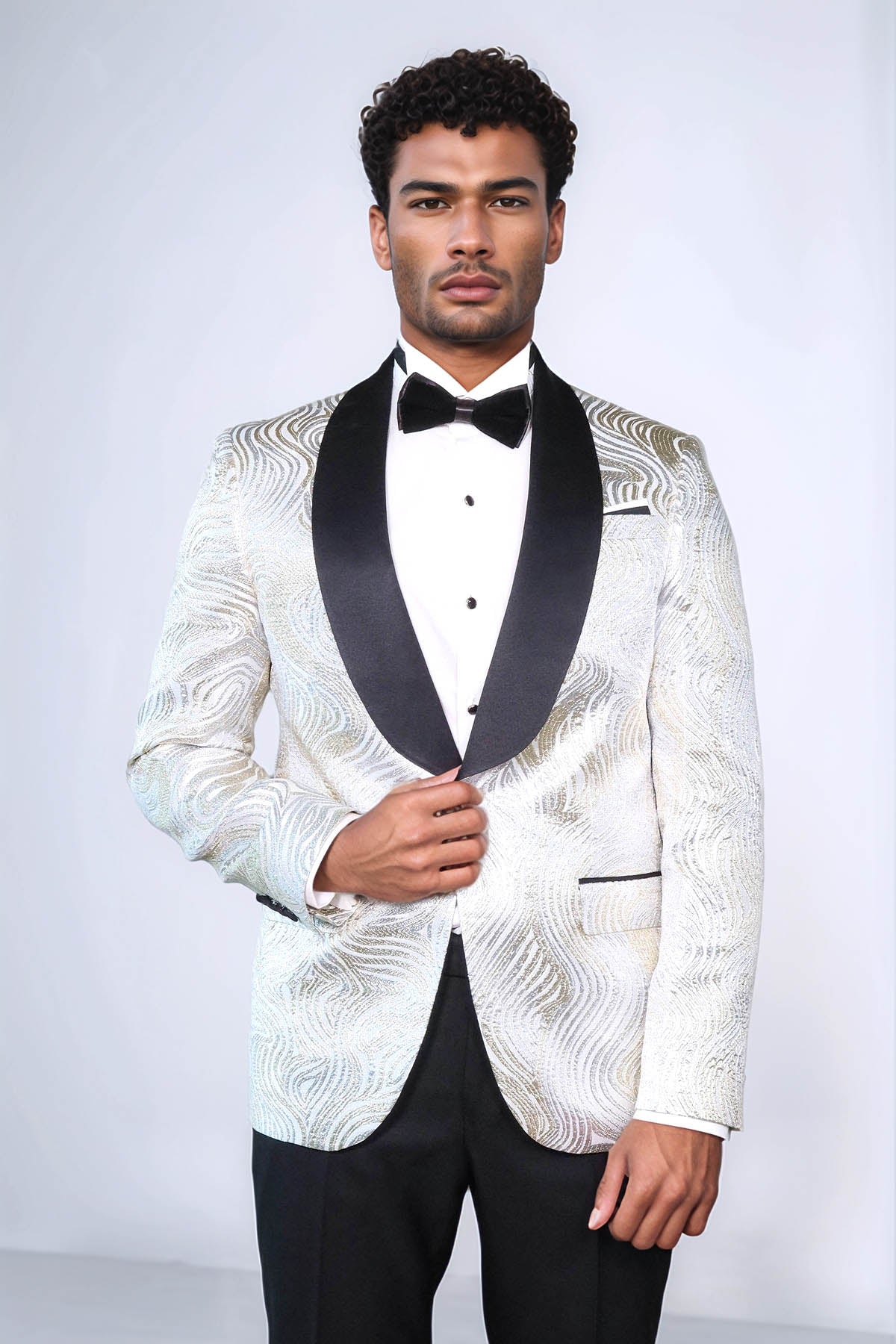 KOALA SYDNEY Gold Patterned Over White Men Tuxedo Blazer