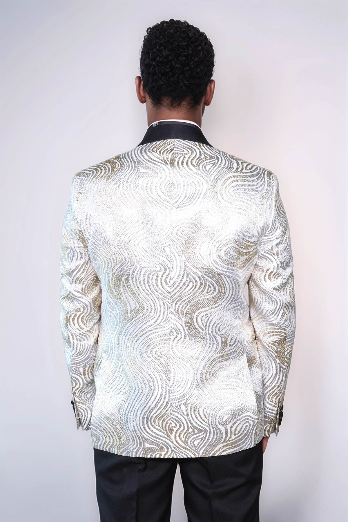 KOALA SYDNEY Gold Patterned Over White Men Tuxedo Blazer