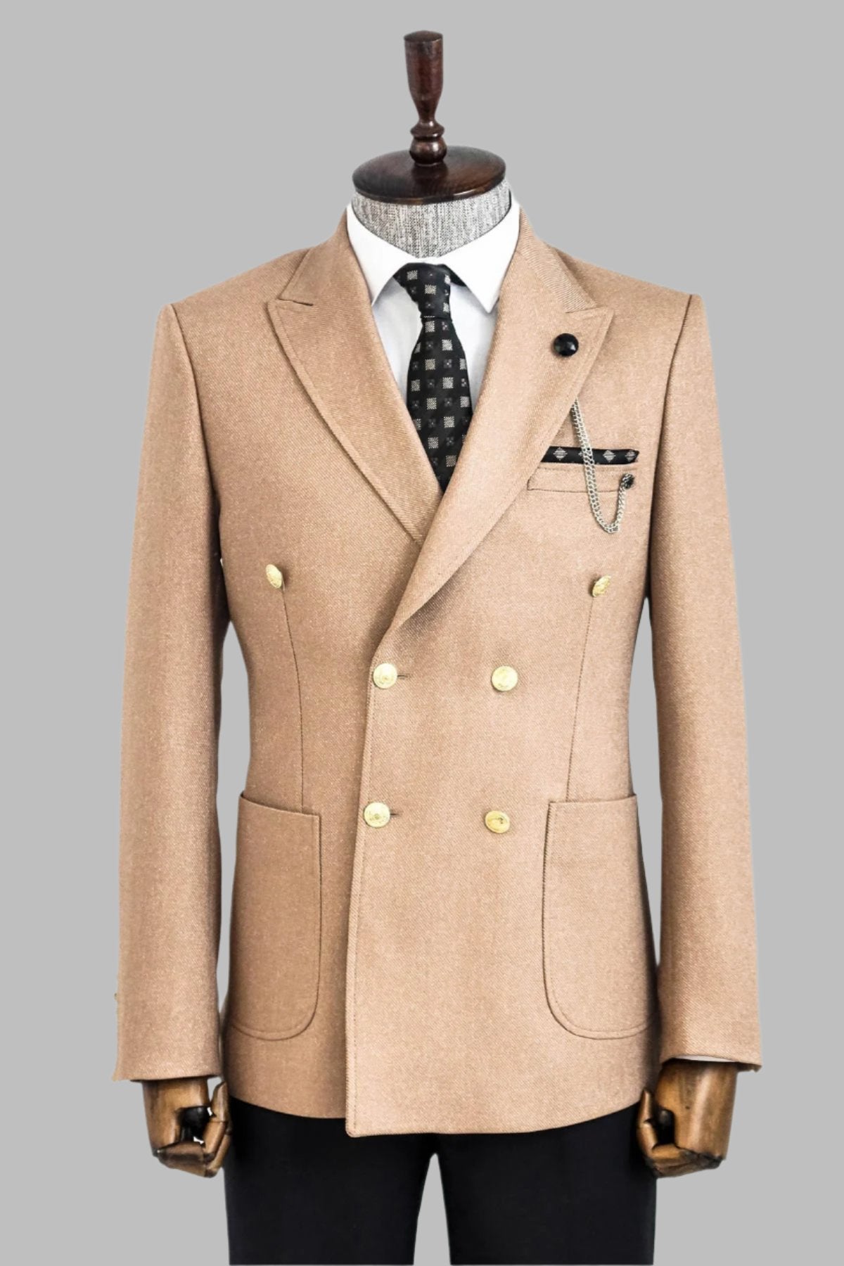 Double Breasted Slim Fit Cream Men Blazer