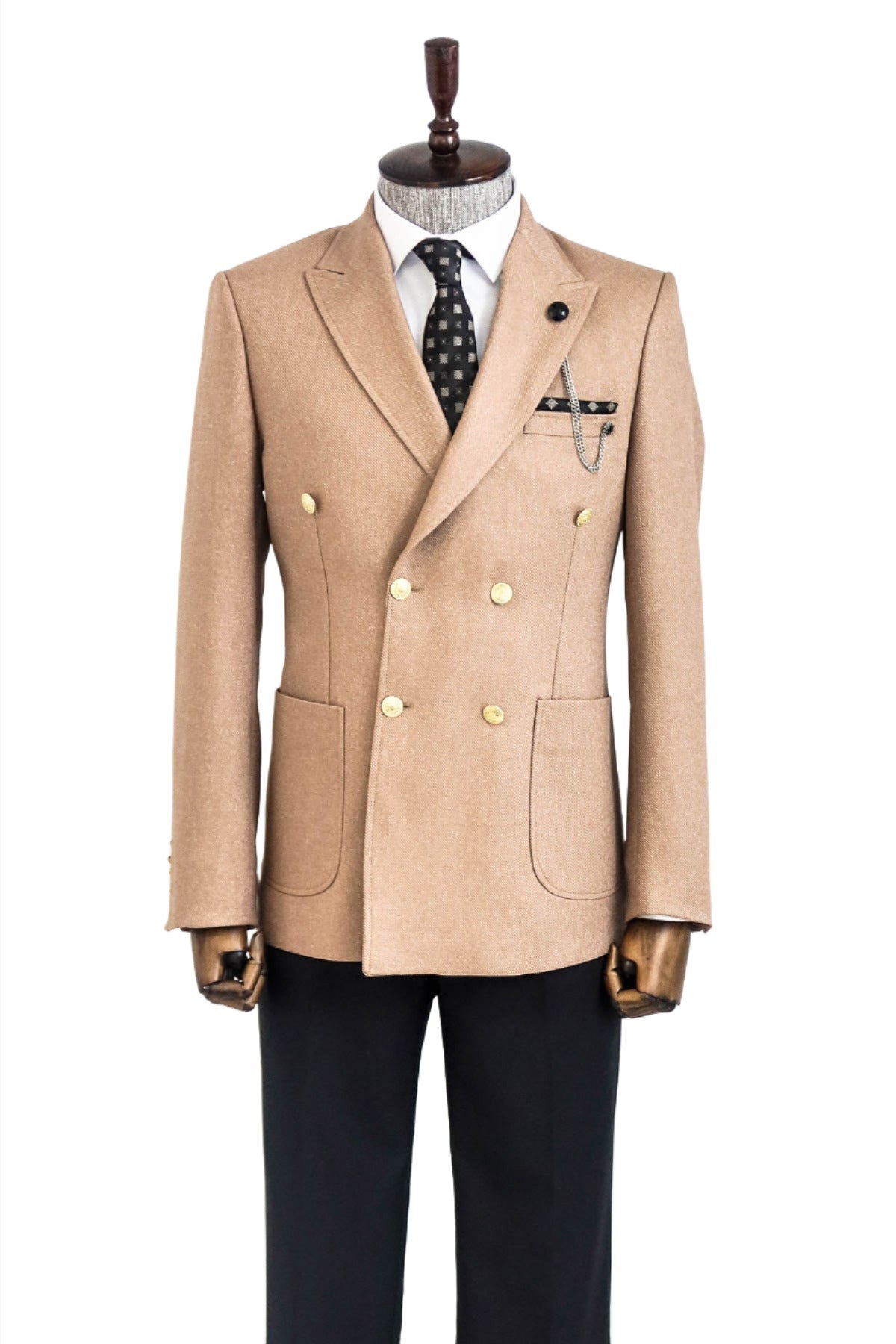 Double Breasted Slim Fit Cream Men Blazer