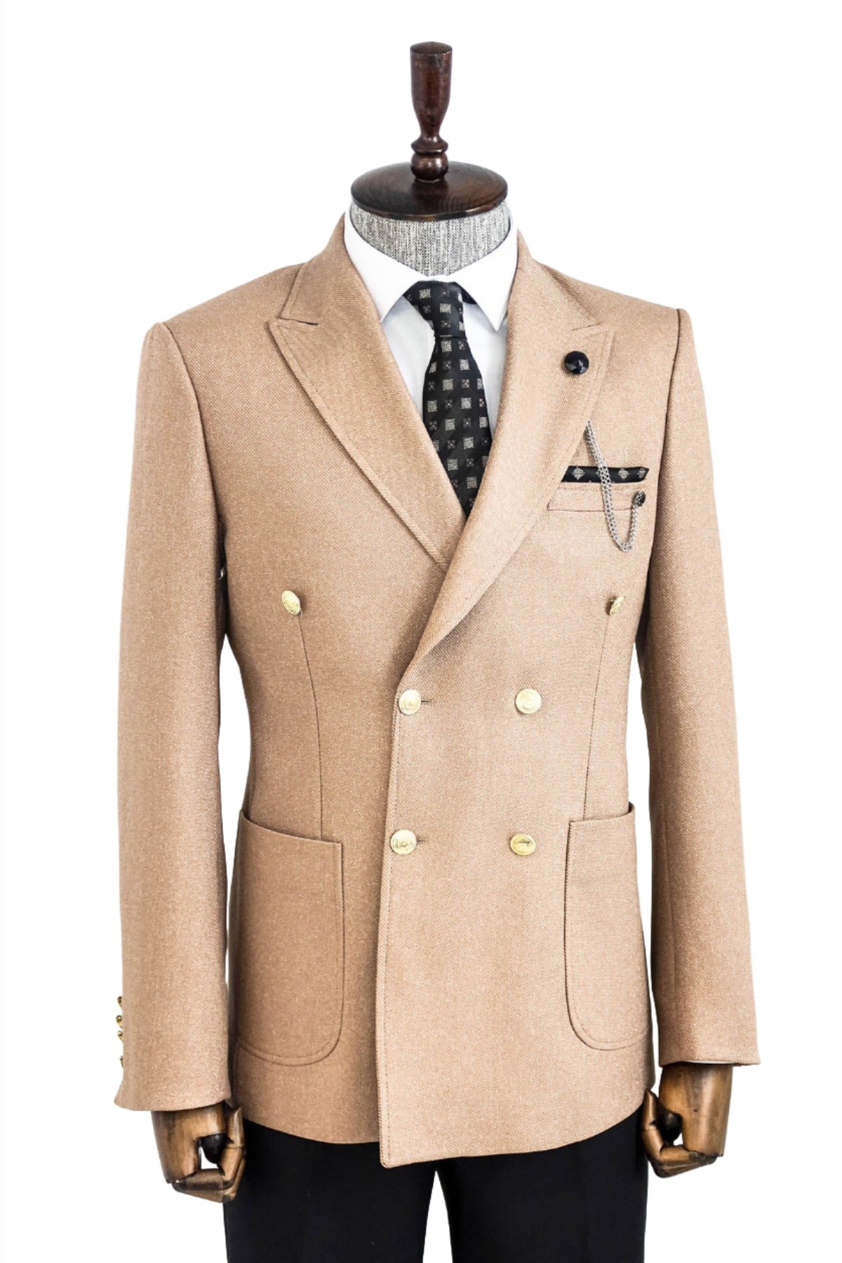 Double Breasted Slim Fit Cream Men Blazer