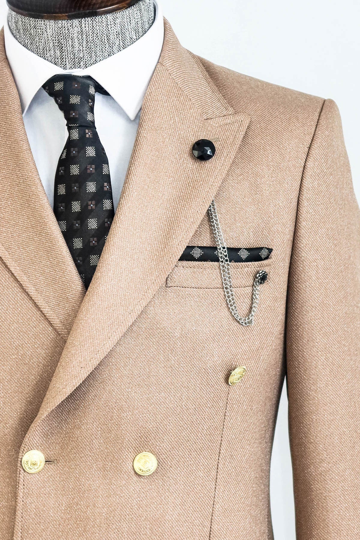 Double Breasted Slim Fit Cream Men Blazer