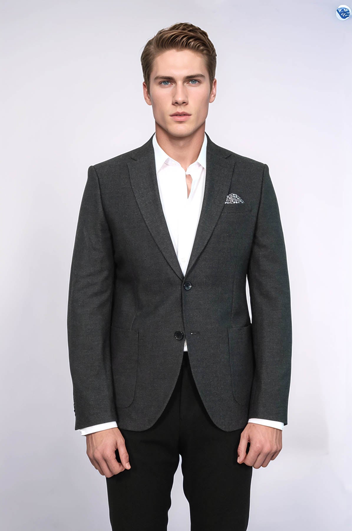 KOALA SYDNEY Textured Slim Fit Peak Lapel Anthracite Men Blazer