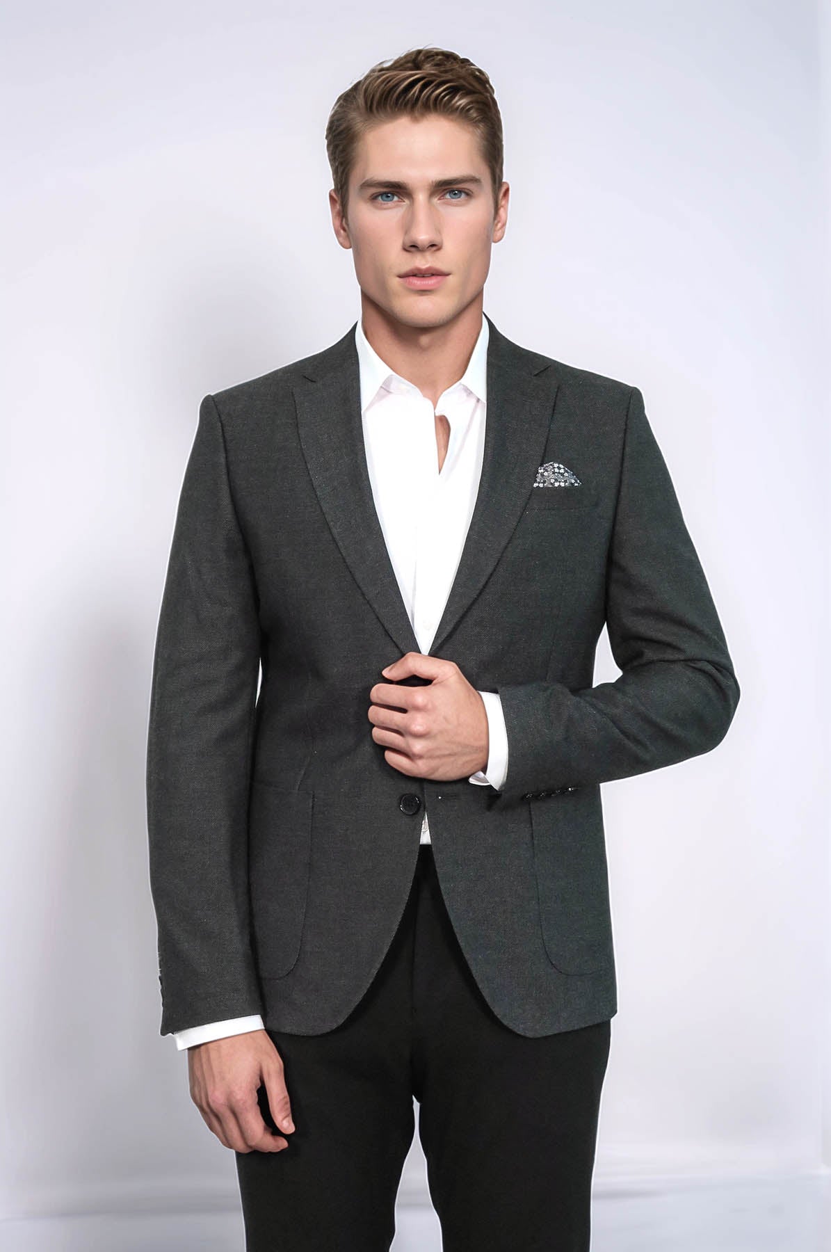 KOALA SYDNEY Textured Slim Fit Peak Lapel Anthracite Men Blazer