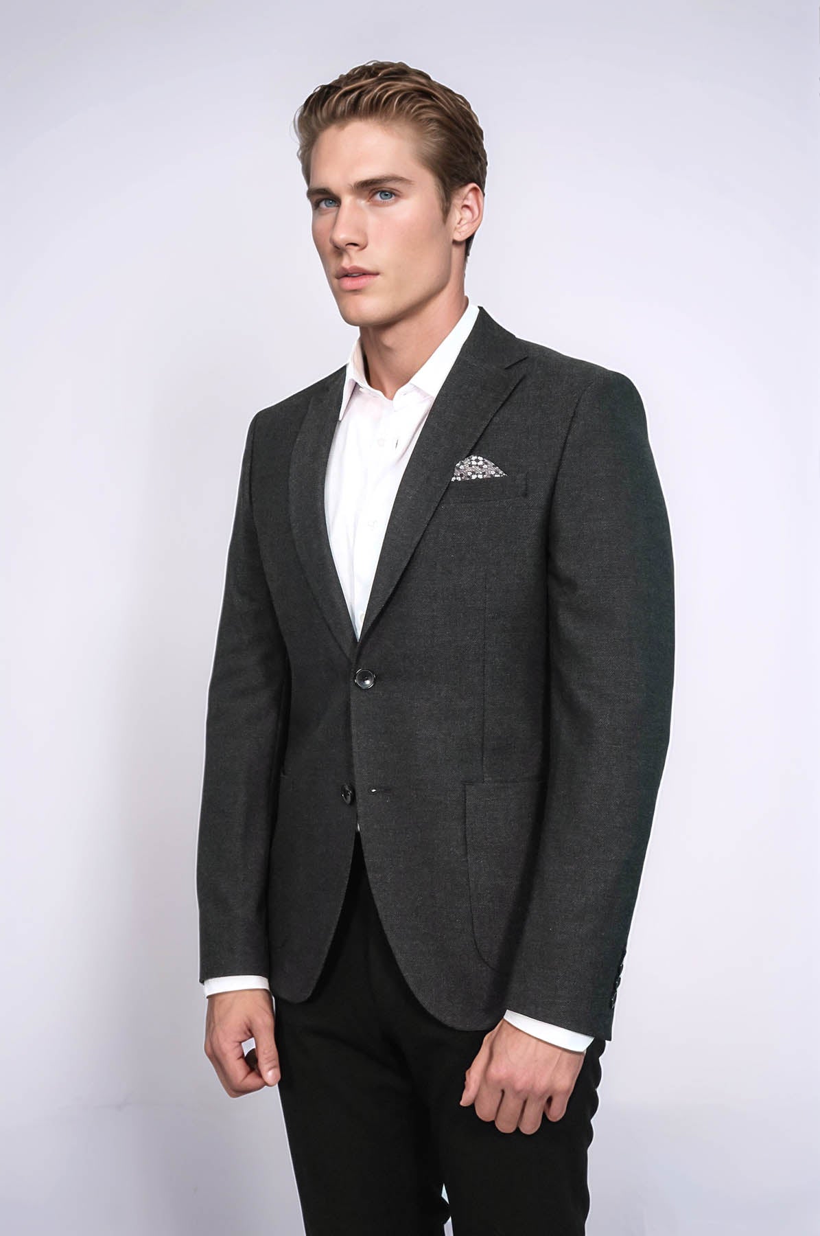 KOALA SYDNEY Textured Slim Fit Peak Lapel Anthracite Men Blazer