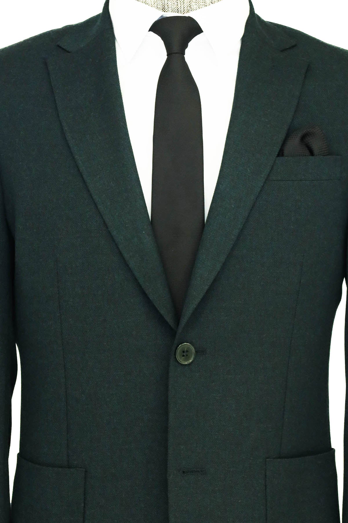 Textured Slim Fit Peak Lapel Green Men Blazer and Combination