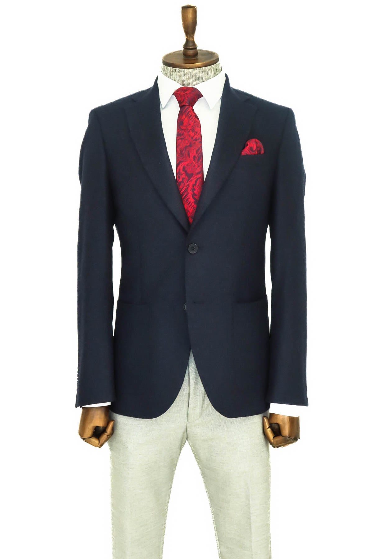 KOALA SYDNEY Slim Fit Plain Wide Lapel Navy Blue Men Wool Blazer -