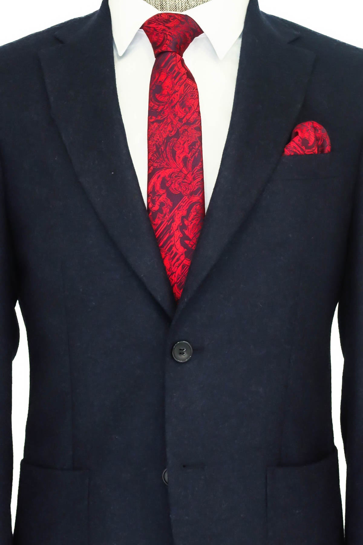 KOALA SYDNEY Slim Fit Plain Wide Lapel Navy Blue Men Wool Blazer -