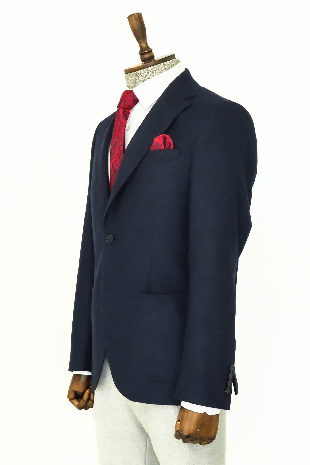 KOALA SYDNEY Slim Fit Plain Wide Lapel Navy Blue Men Wool Blazer -