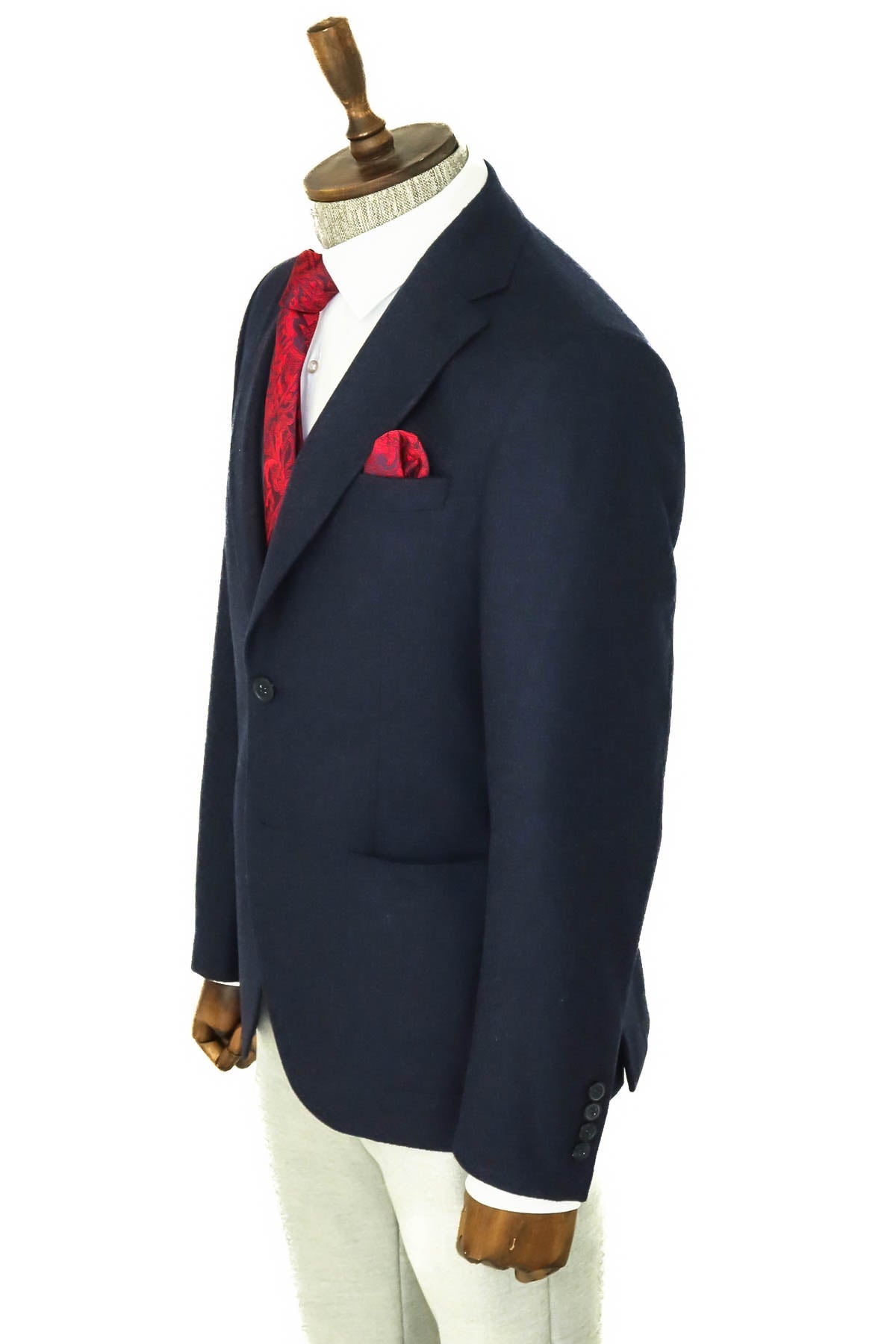 KOALA SYDNEY Slim Fit Plain Wide Lapel Navy Blue Men Wool Blazer -