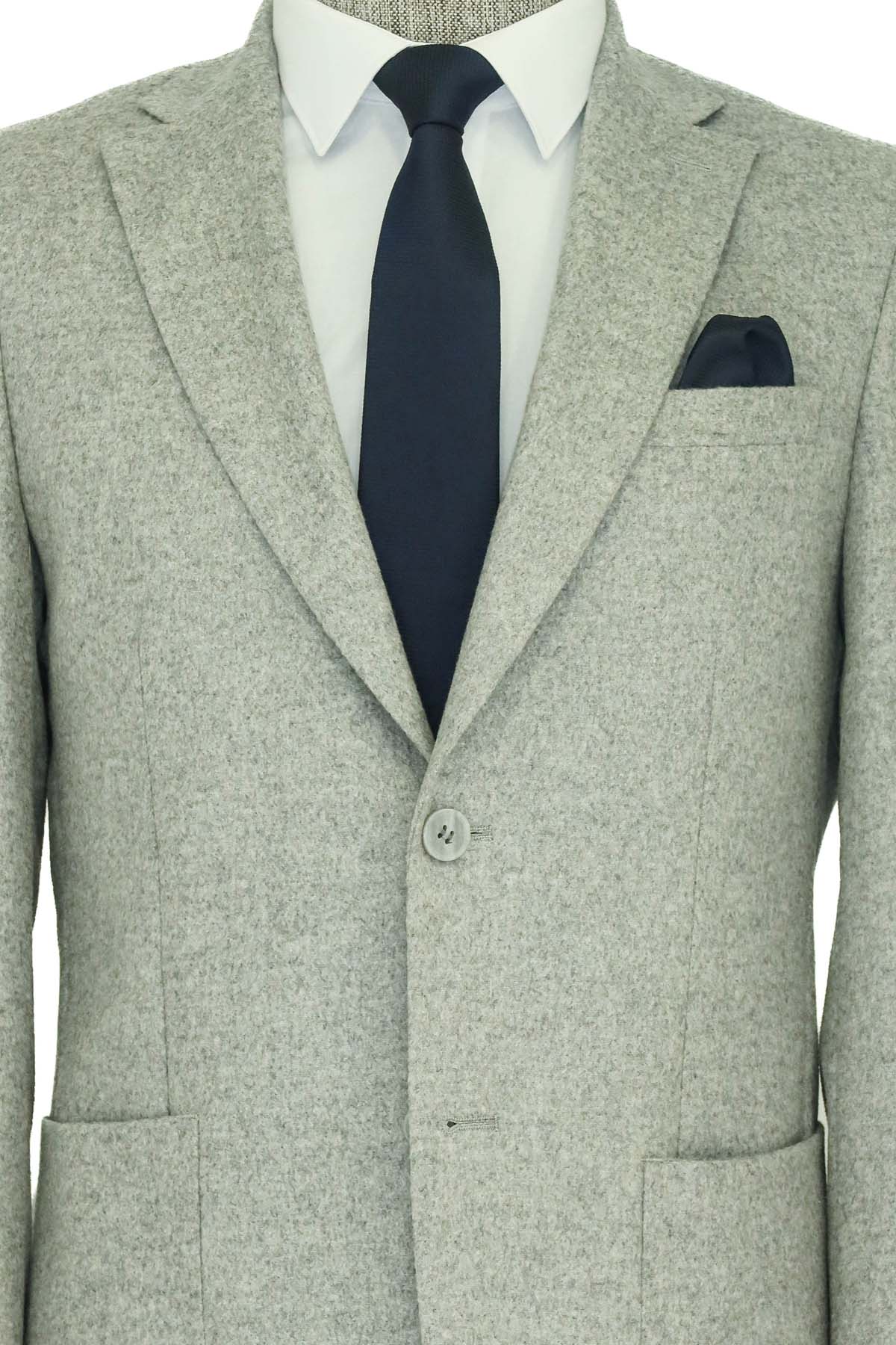 KOALA SYDNEY Slim Fit Plain Wide Lapel Grey Men Wool Blazer
