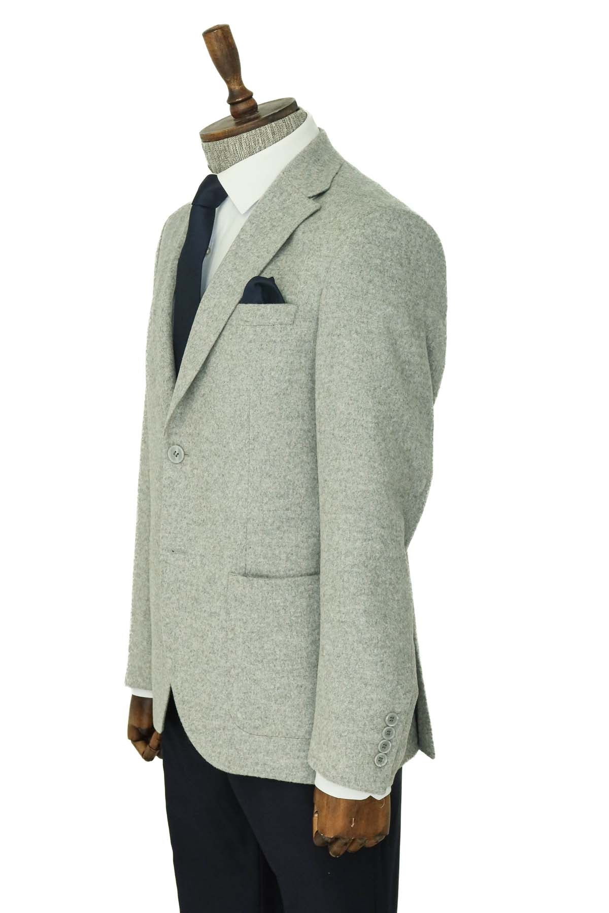 KOALA SYDNEY Slim Fit Plain Wide Lapel Grey Men Wool Blazer