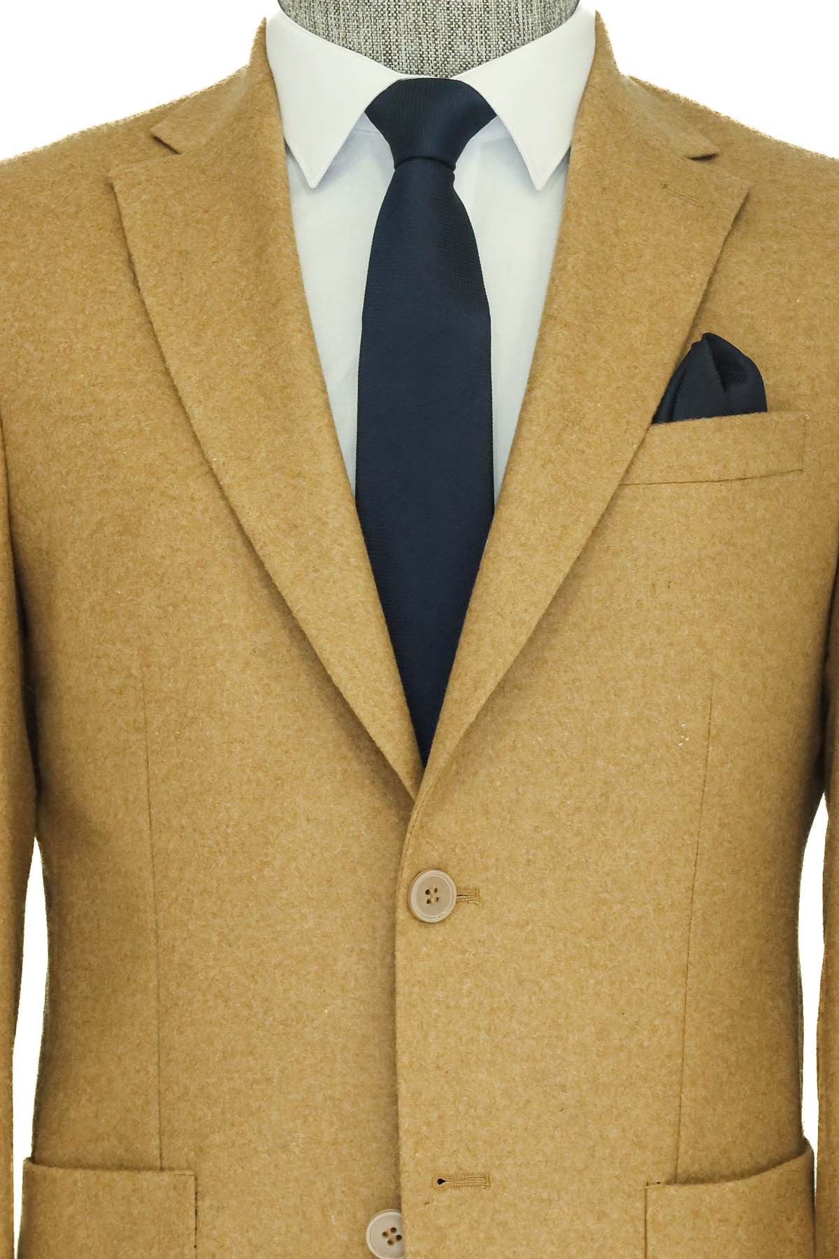 KOALA SYDNEY Slim Fit Plain Wide Lapel Tan Men Wool Blazer -