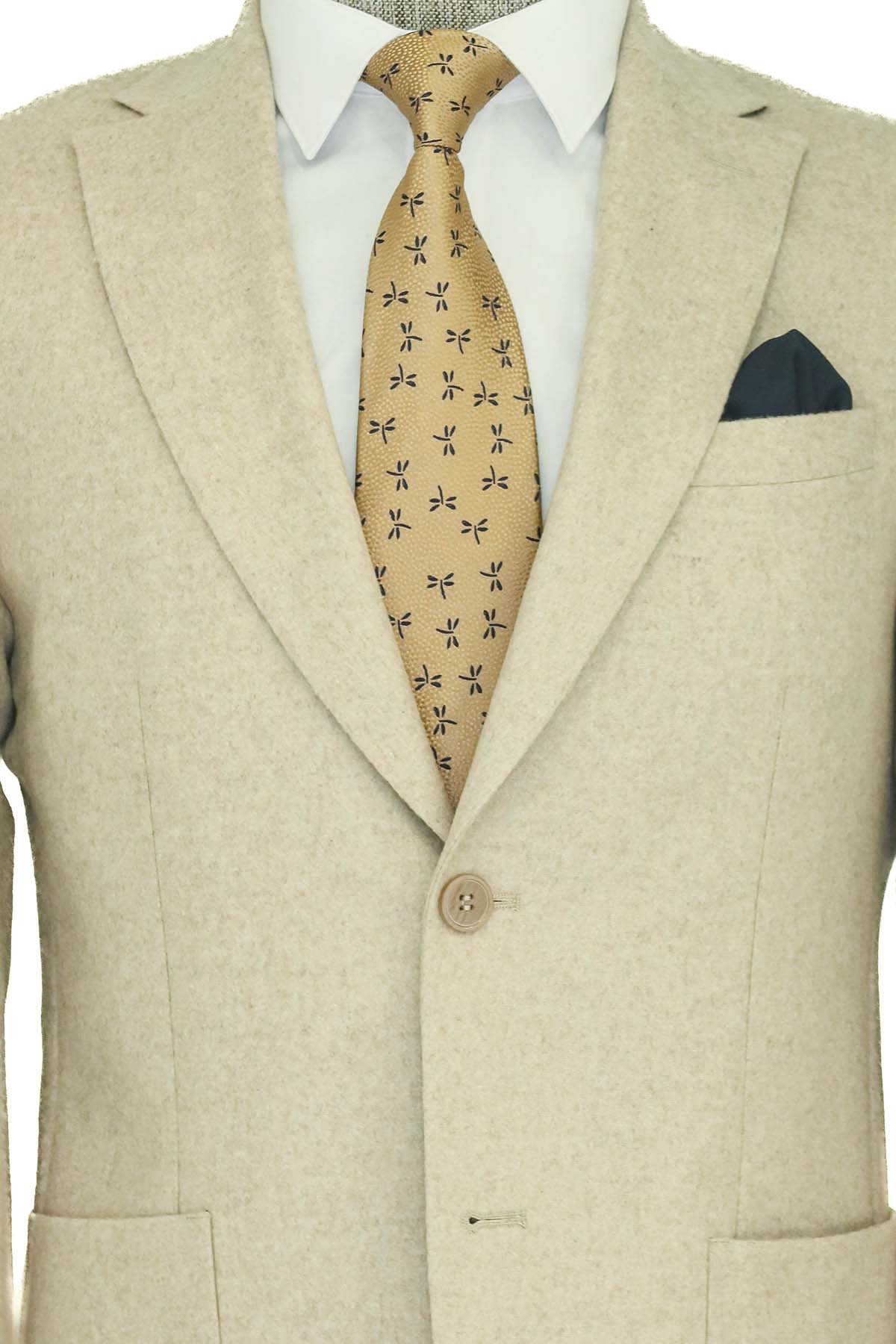 KOALA SYDNEY Slim Fit Plain Wide Lapel Cream Men Wool Blazer and Trousers Combination