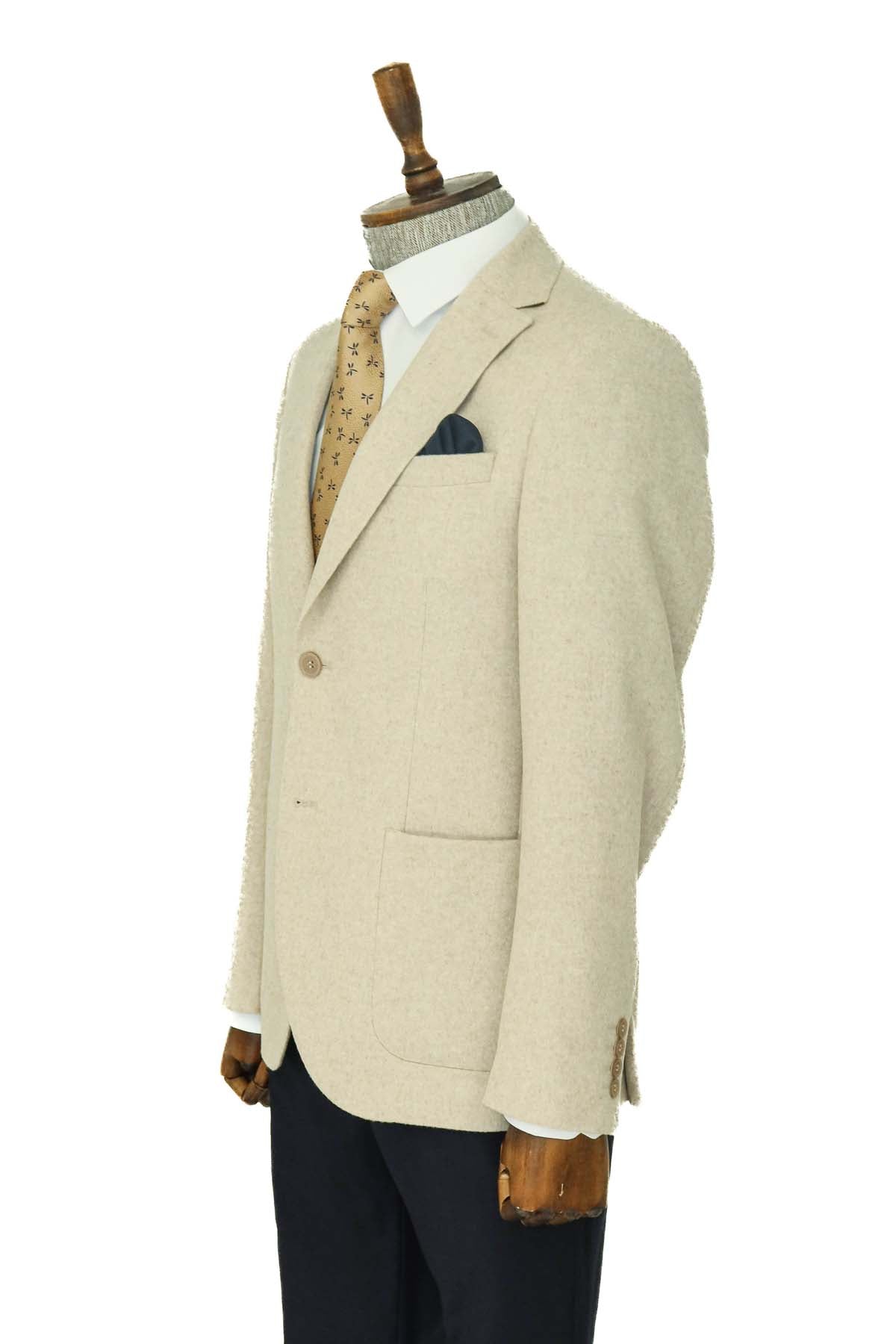 KOALA SYDNEY Slim Fit Plain Wide Lapel Cream Men Wool Blazer and Trousers Combination
