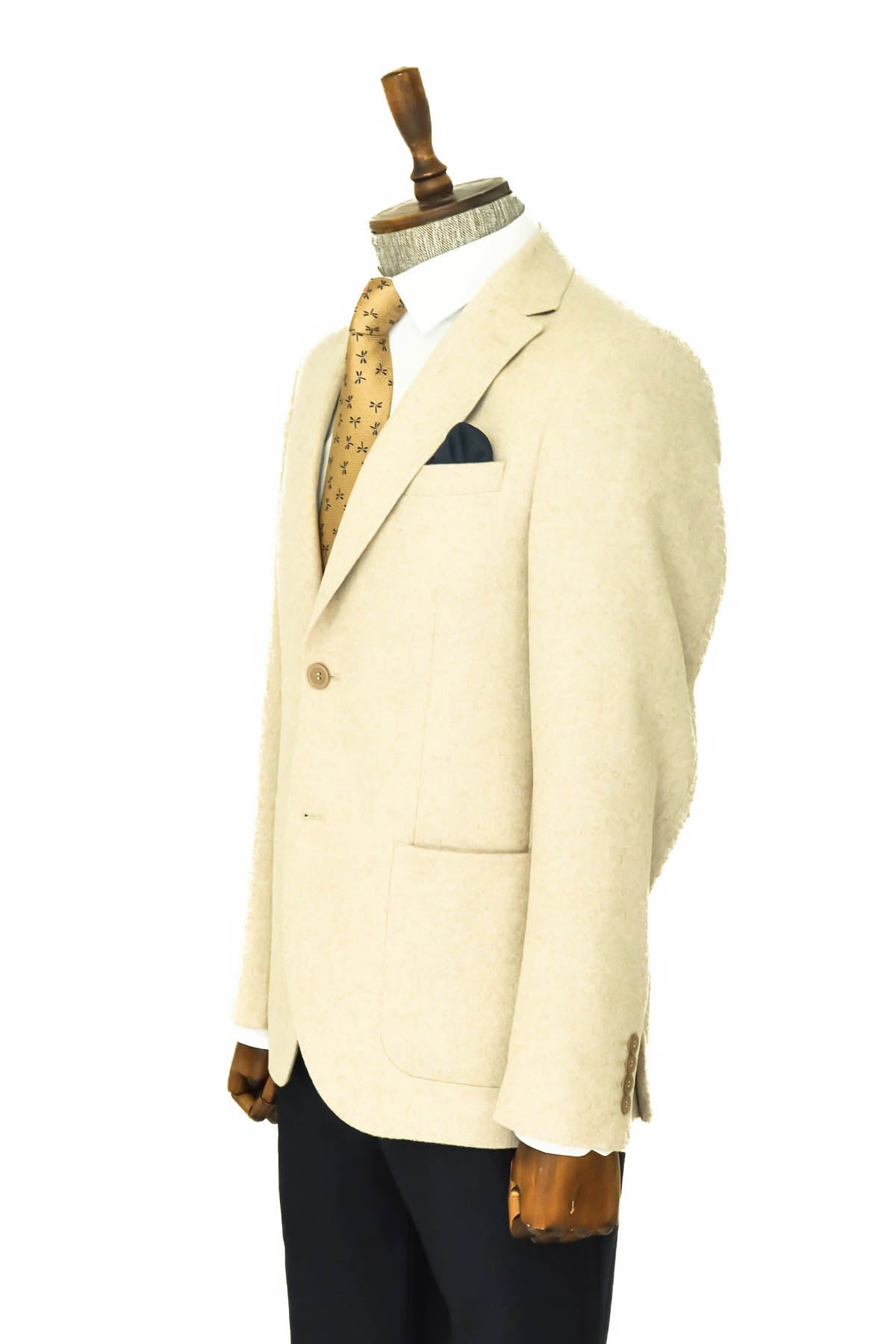 KOALA SYDNEY Slim Fit Plain Wide Lapel Cream Men Wool Blazer