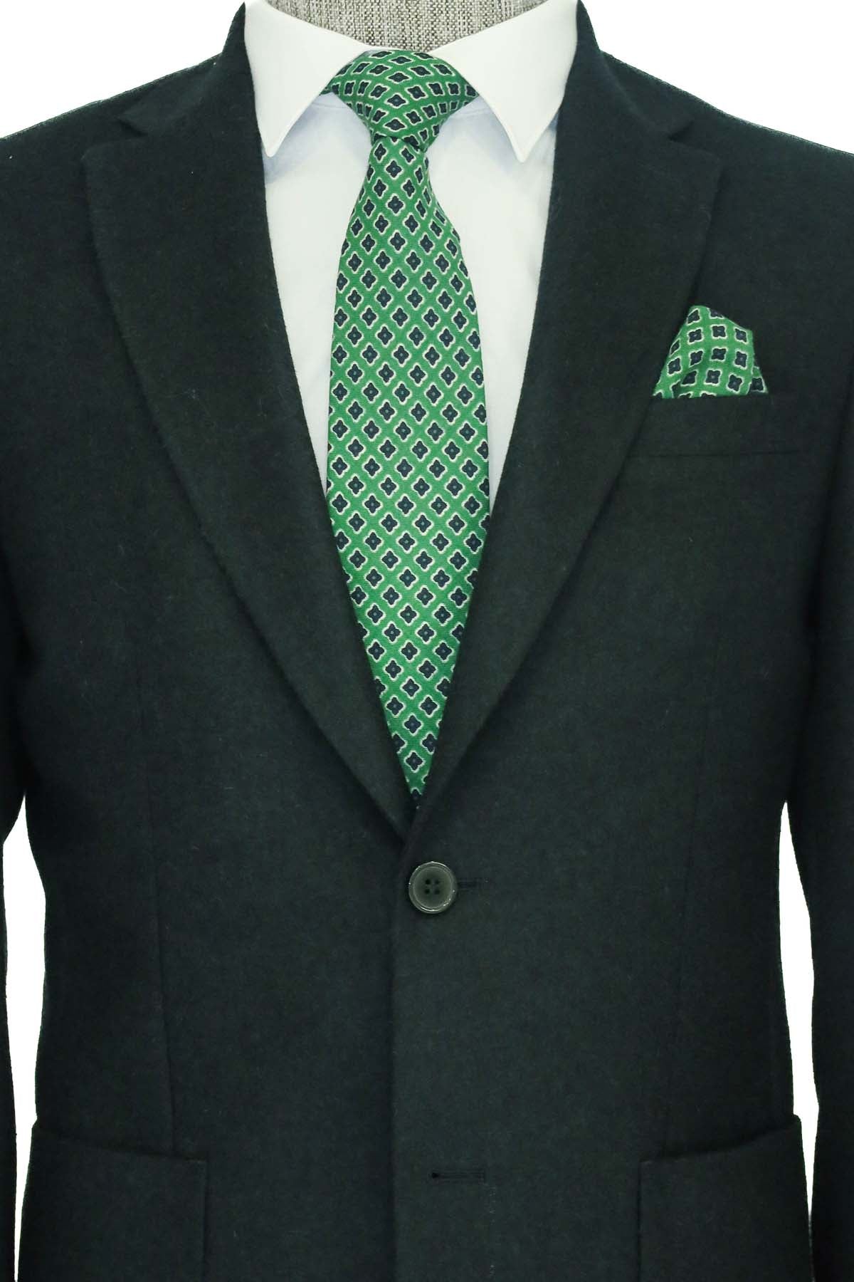KOALA SYDNEY Slim Fit Plain Wide Lapel Green Men Wool Blazer