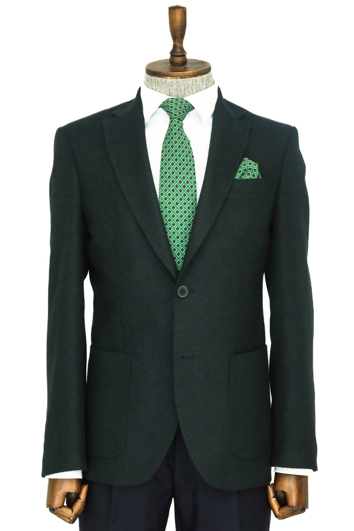 KOALA SYDNEY Slim Fit Plain Wide Lapel Green Men Wool Blazer
