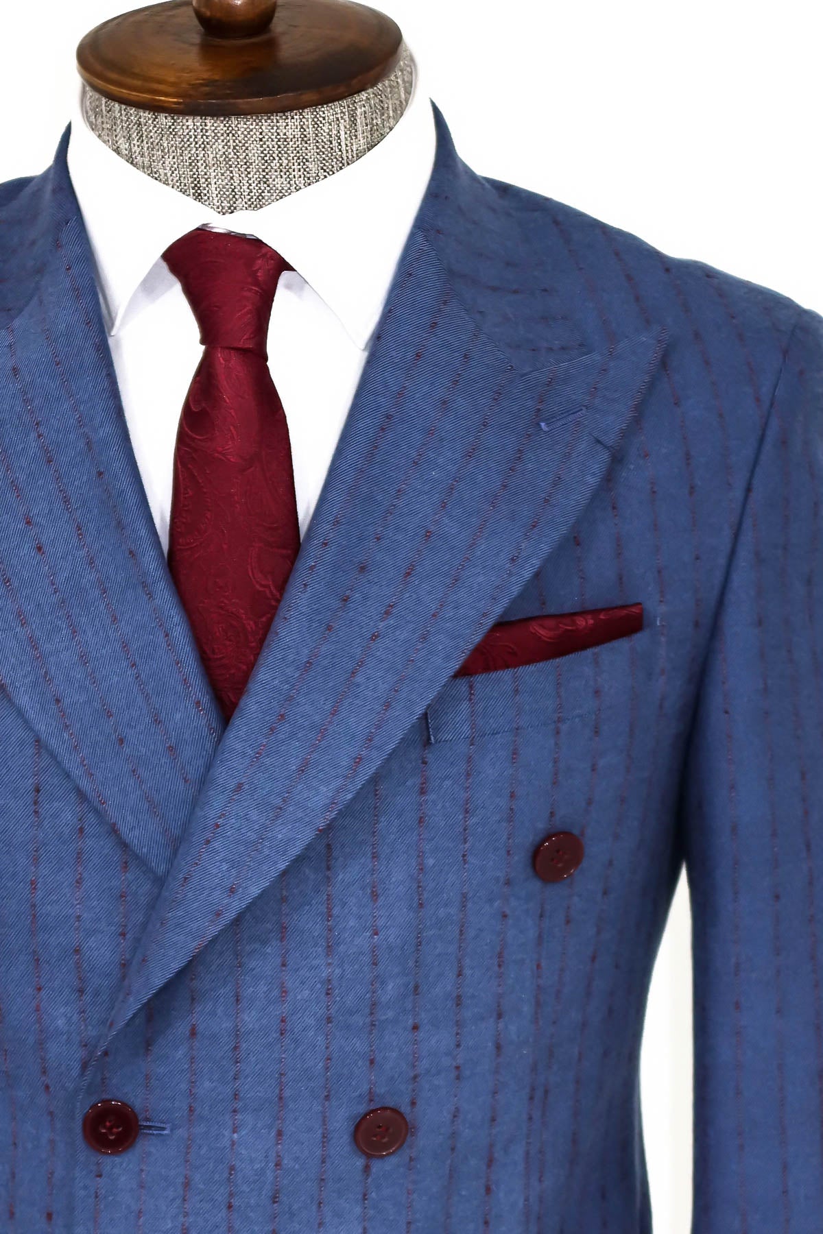 Striped Double Breasted Blue Men Blazer -