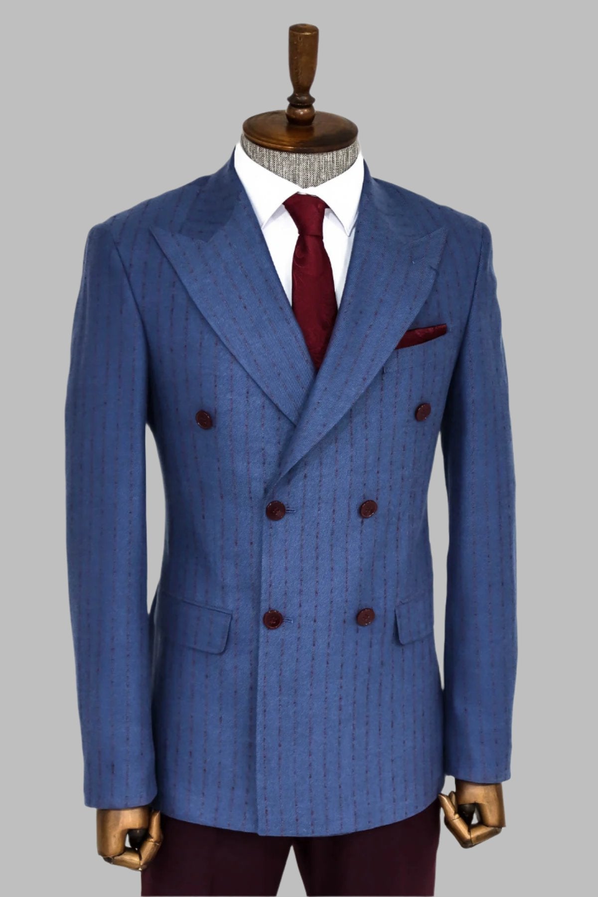 Striped Double Breasted Blue Men Blazer -