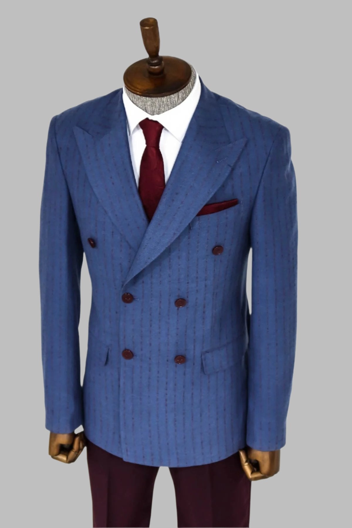 Striped Double Breasted Blue Men Blazer -