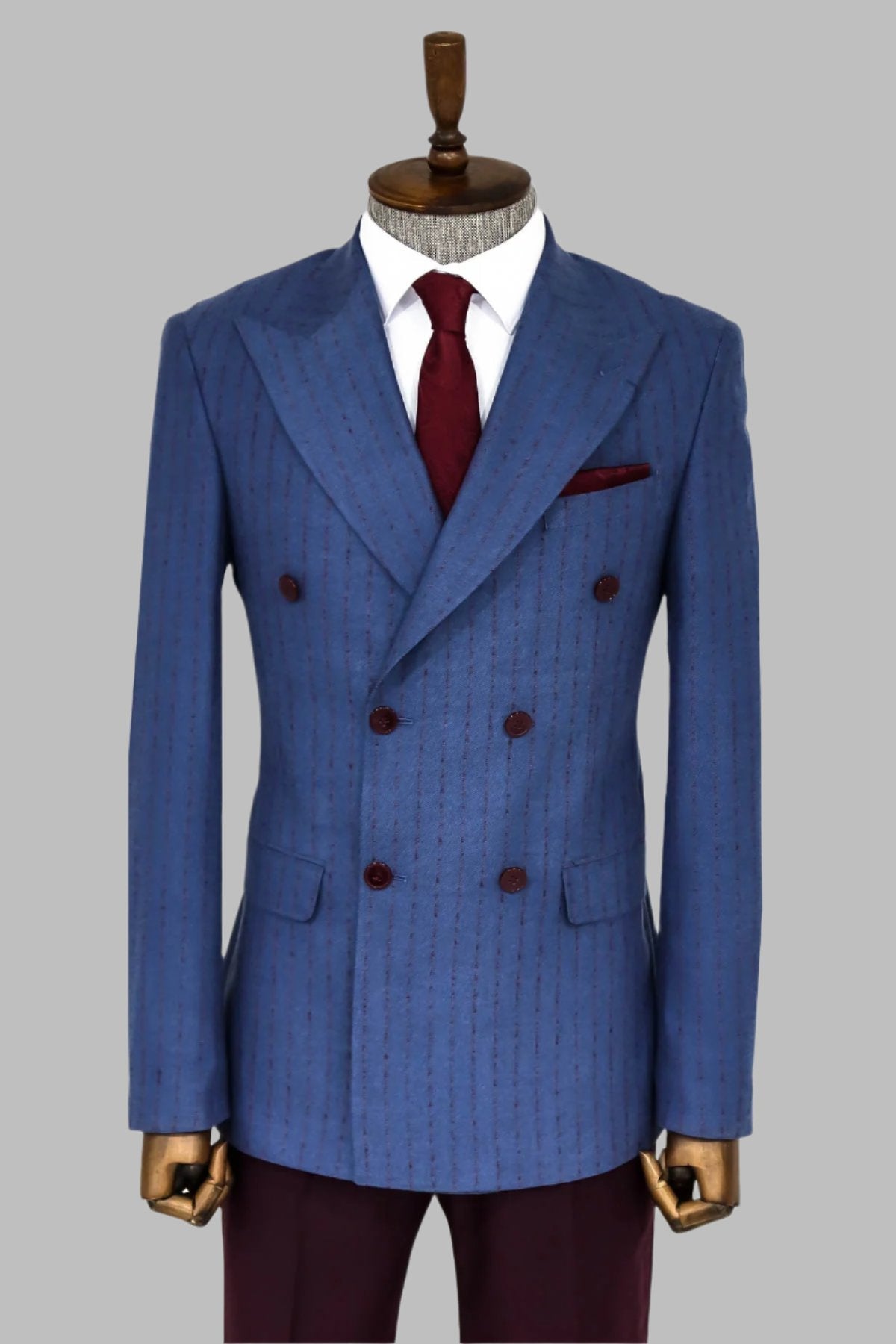 Striped Double Breasted Blue Men Blazer -