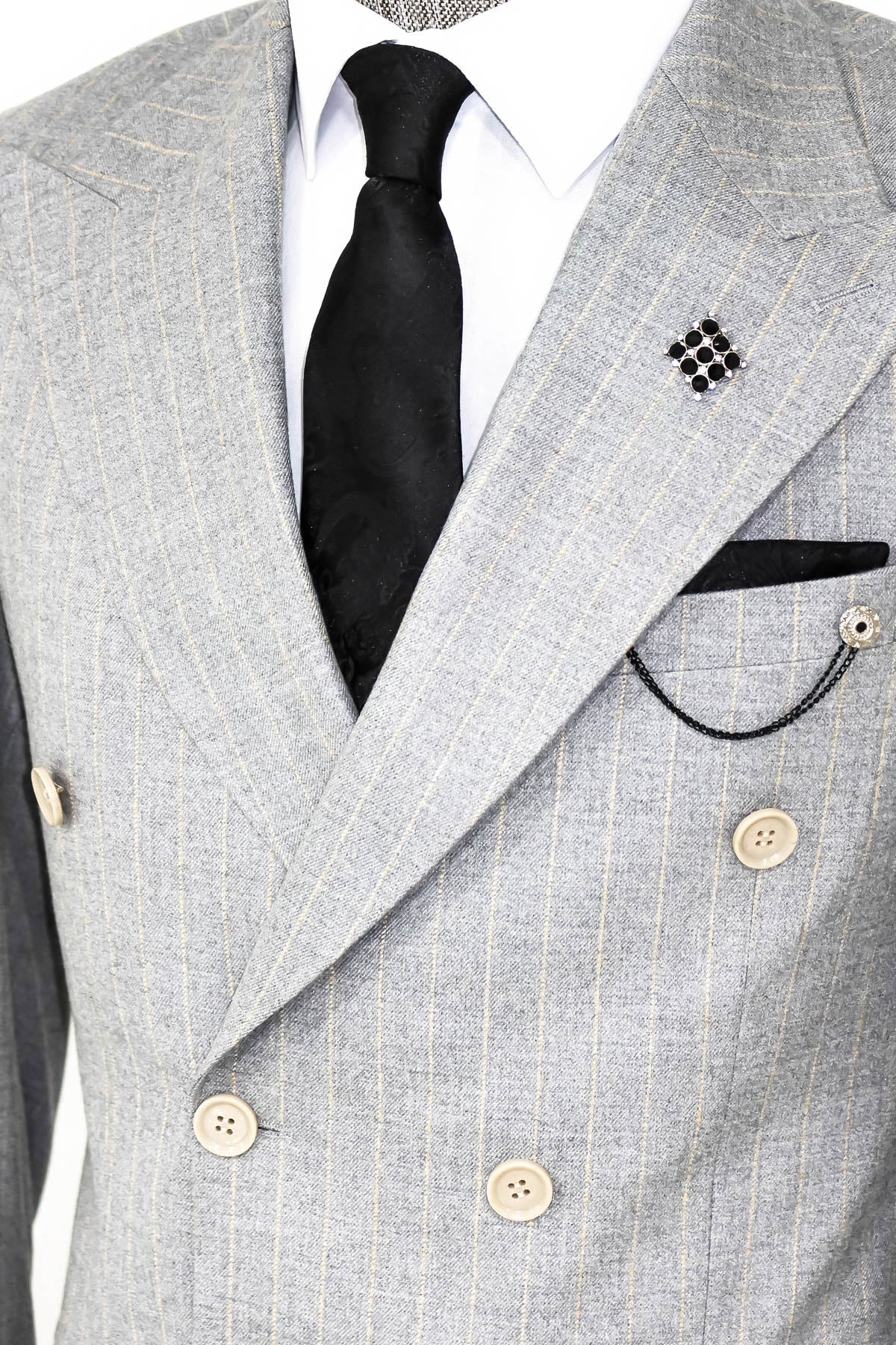 KOALA SYDNEY Striped Double Breasted Grey Men Blazer -