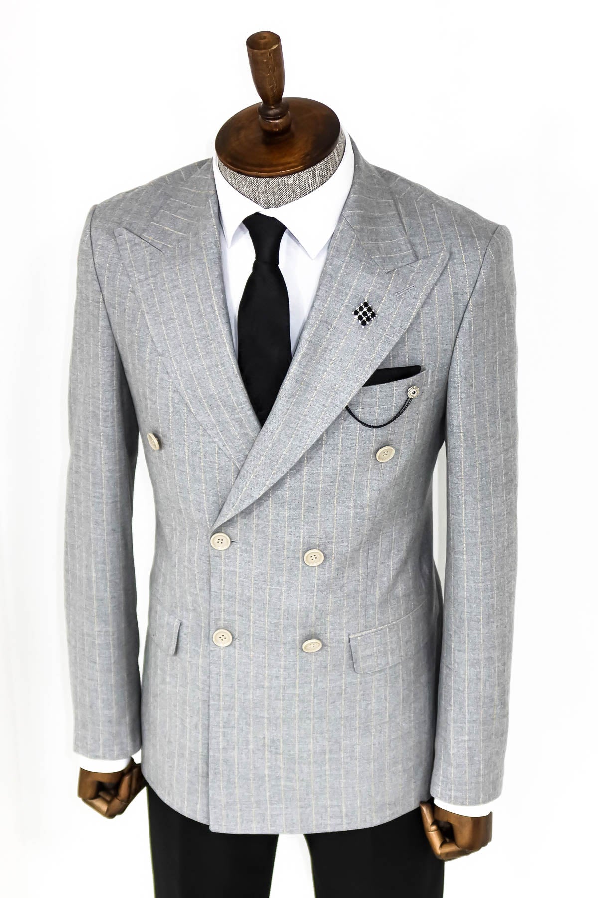KOALA SYDNEY Striped Double Breasted Grey Men Blazer -
