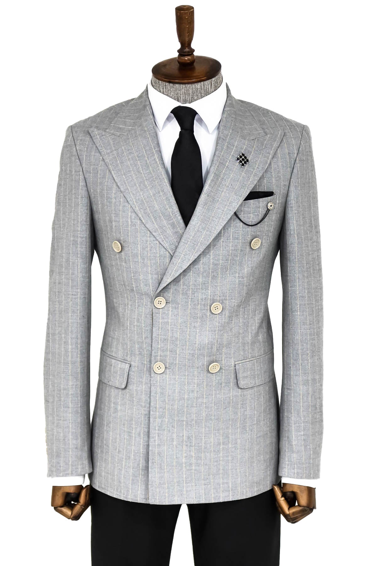 KOALA SYDNEY Striped Double Breasted Grey Men Blazer -