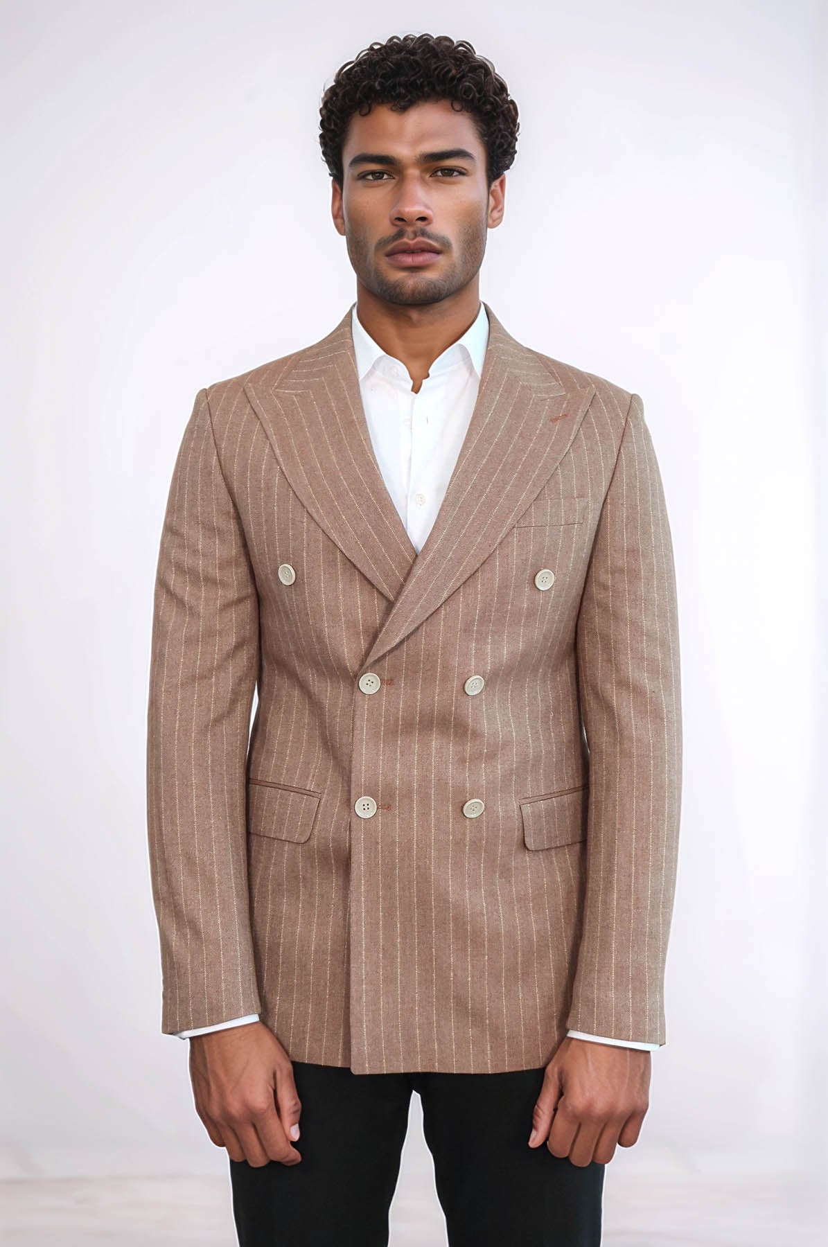 KOALA SYDNEY Striped Double Breasted Beige Men Blazer -