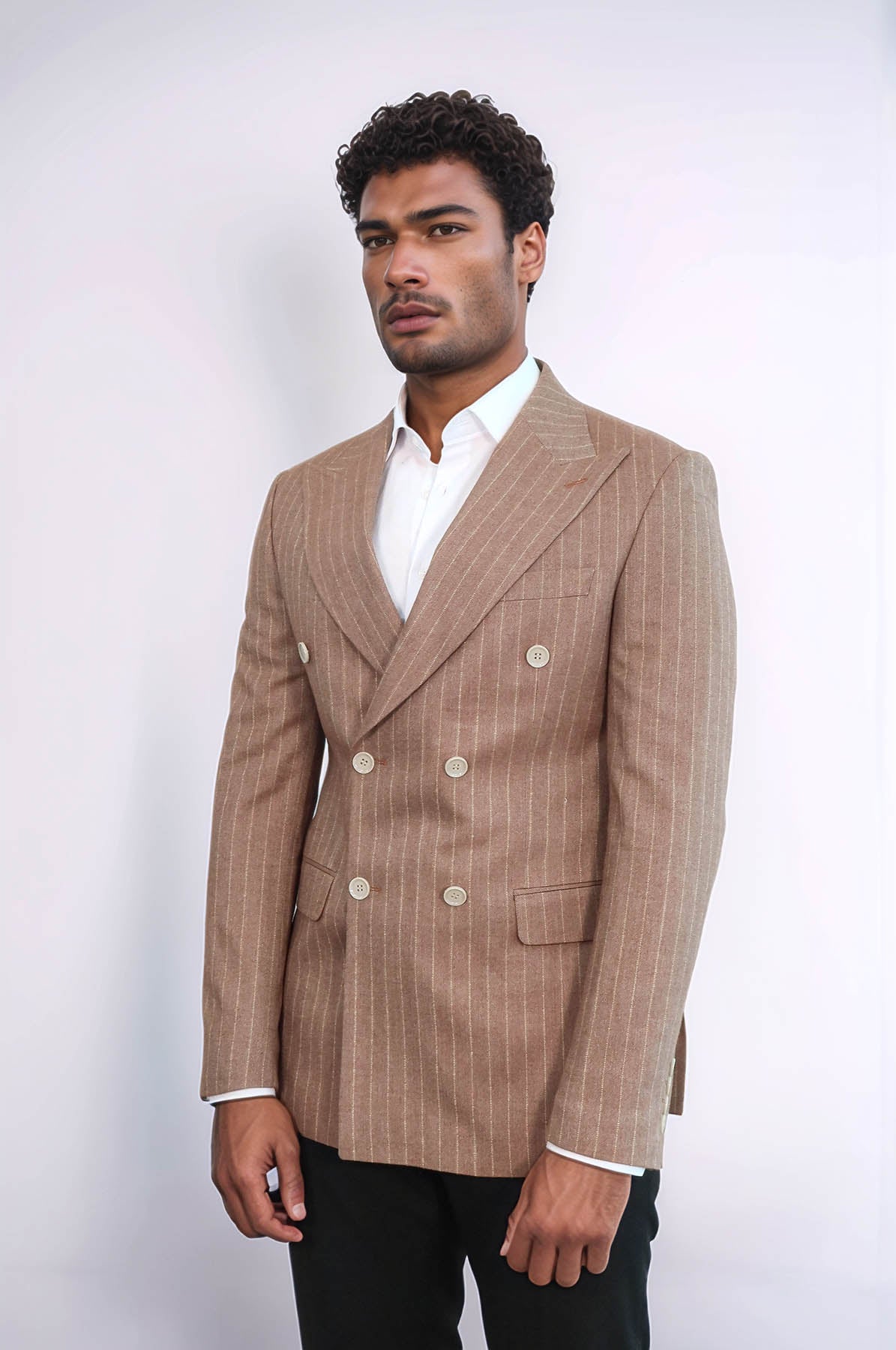 KOALA SYDNEY Striped Double Breasted Beige Men Blazer -