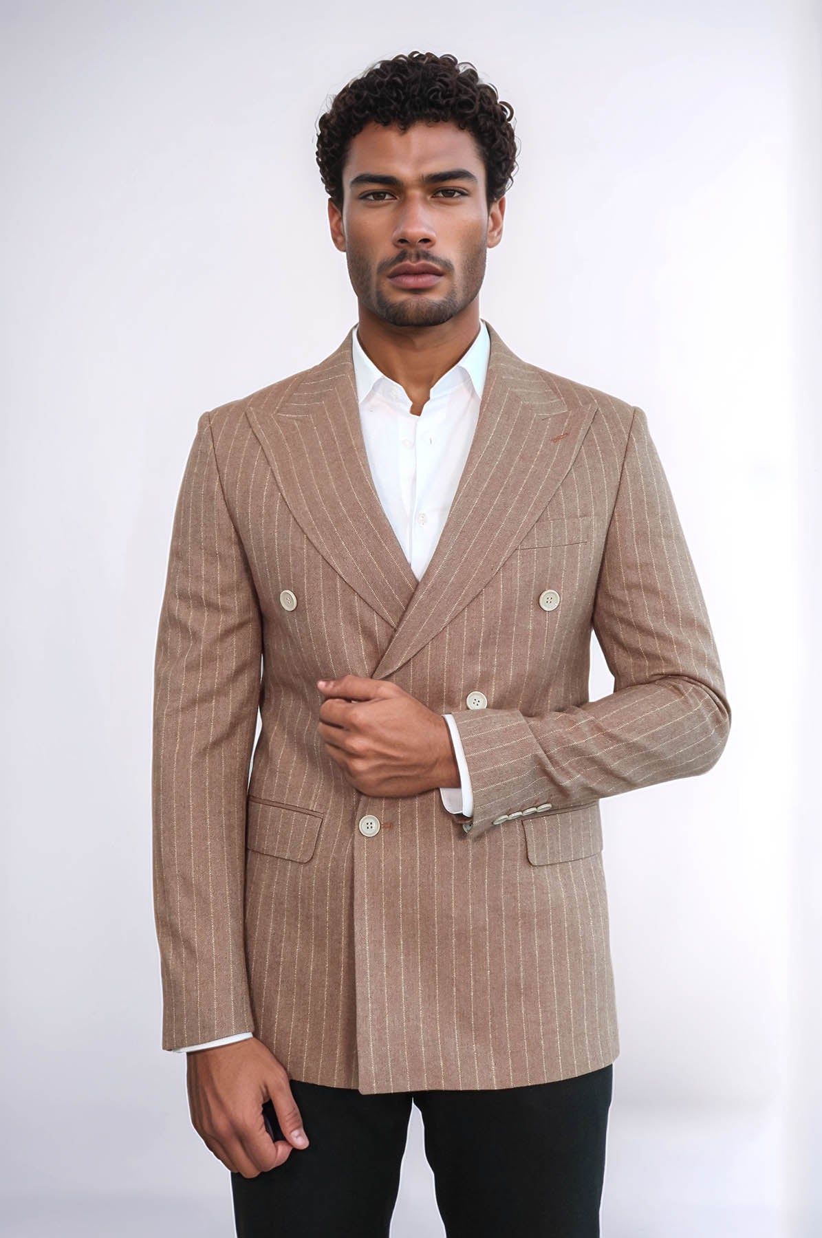 KOALA SYDNEY Striped Double Breasted Beige Men Blazer -