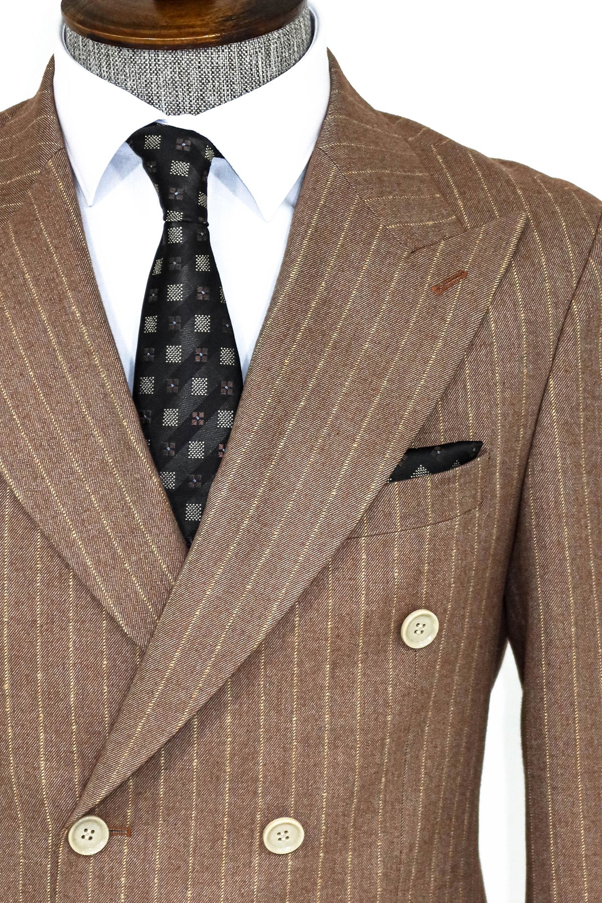 Striped Double Breasted Beige Men Blazer and Trousers Combination
