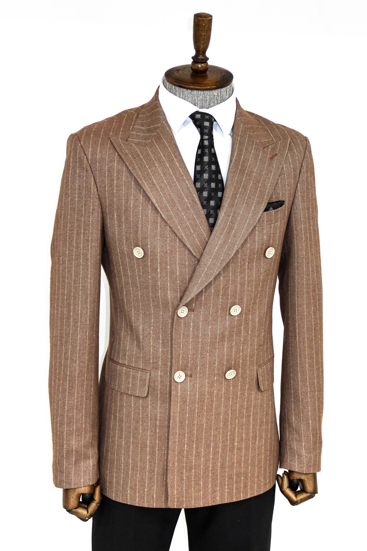 Striped Double Breasted Beige Men Blazer and Trousers Combination