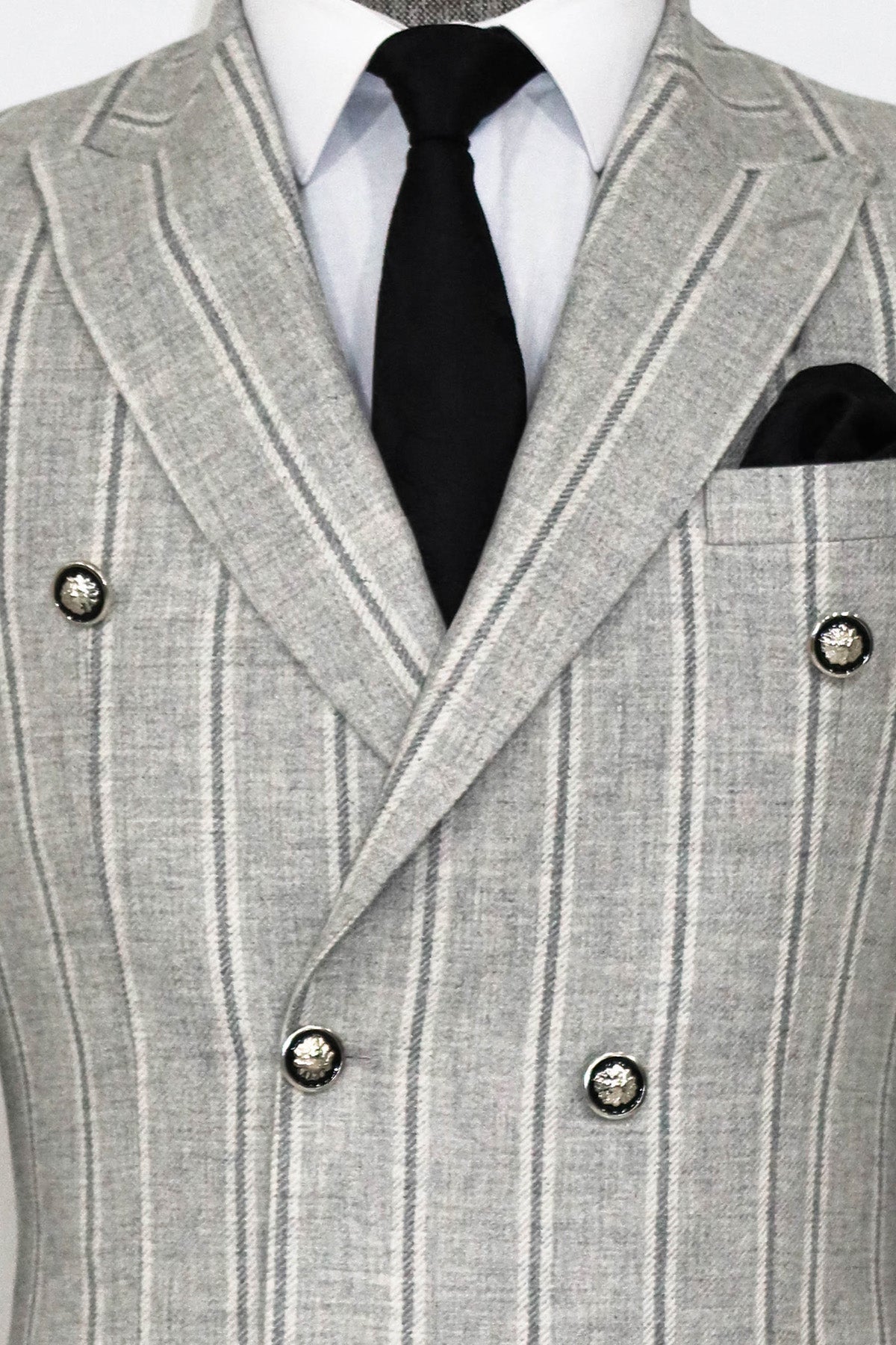 KOALA SYDNEY Wide Lapel Striped Double Breasted Grey Men Blazer and Trousers Combination