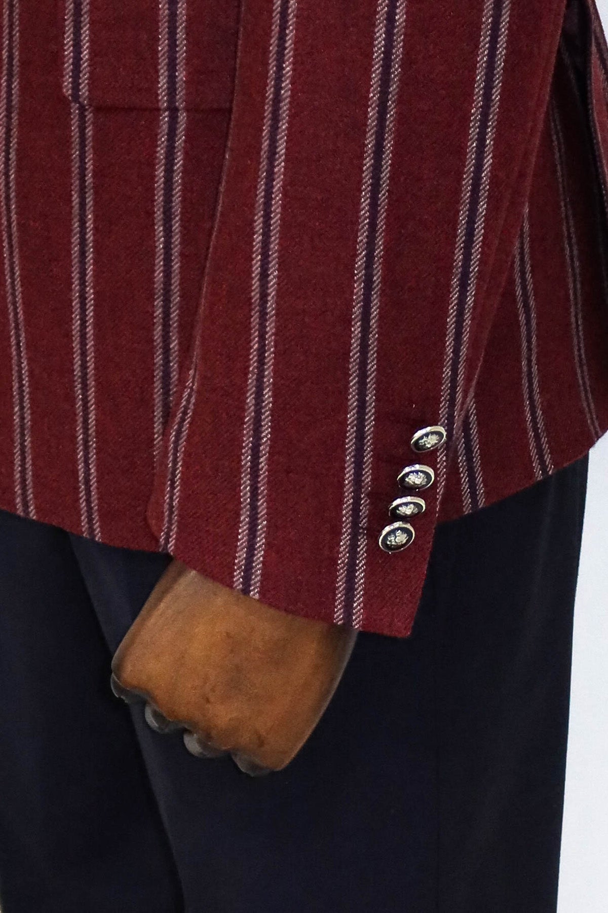 KOALA SYDNEY Wide Lapel Striped Double Breasted Burgundy Men Blazer and Trousers Combination